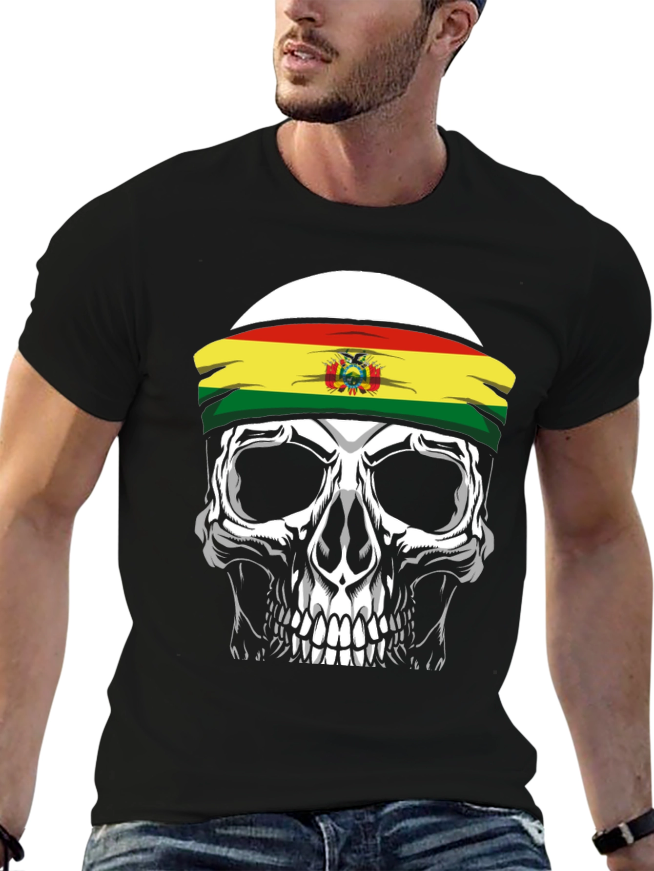 Skull T-Shirt with Bolivian Flag Headband - 6
