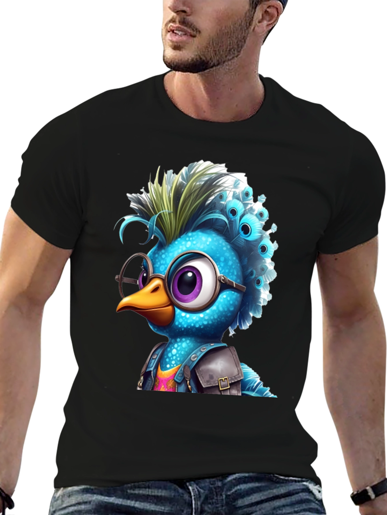 Black Cartoon Bird Graphic T-Shirt view 6