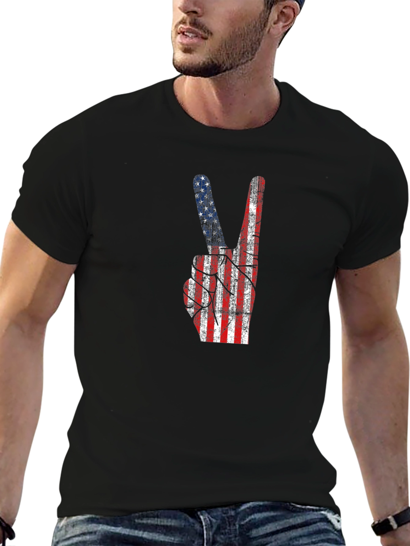 Black American Flag Peace Sign Graphic Tee - Black view 6