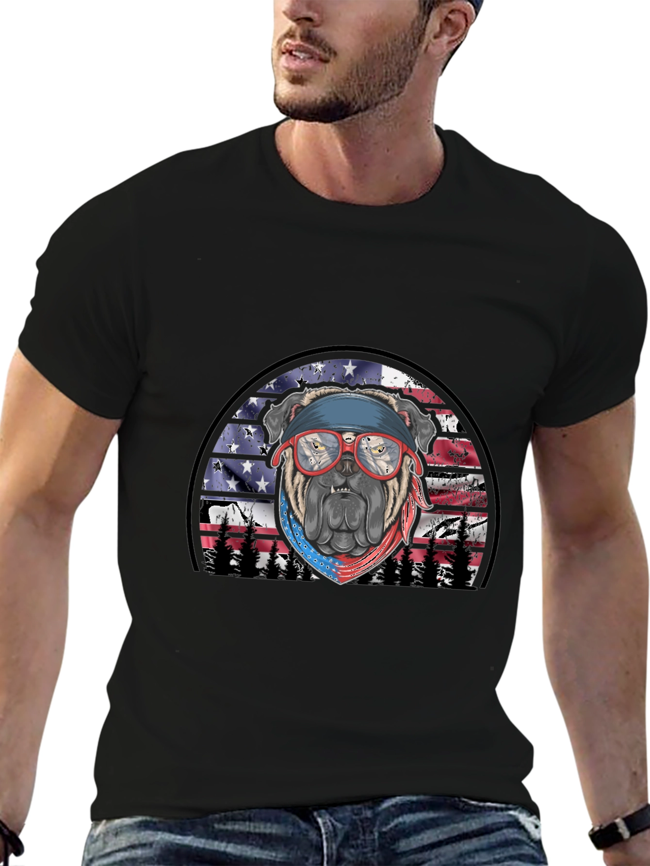 Black Patriotic Bulldog T-Shirt view 6