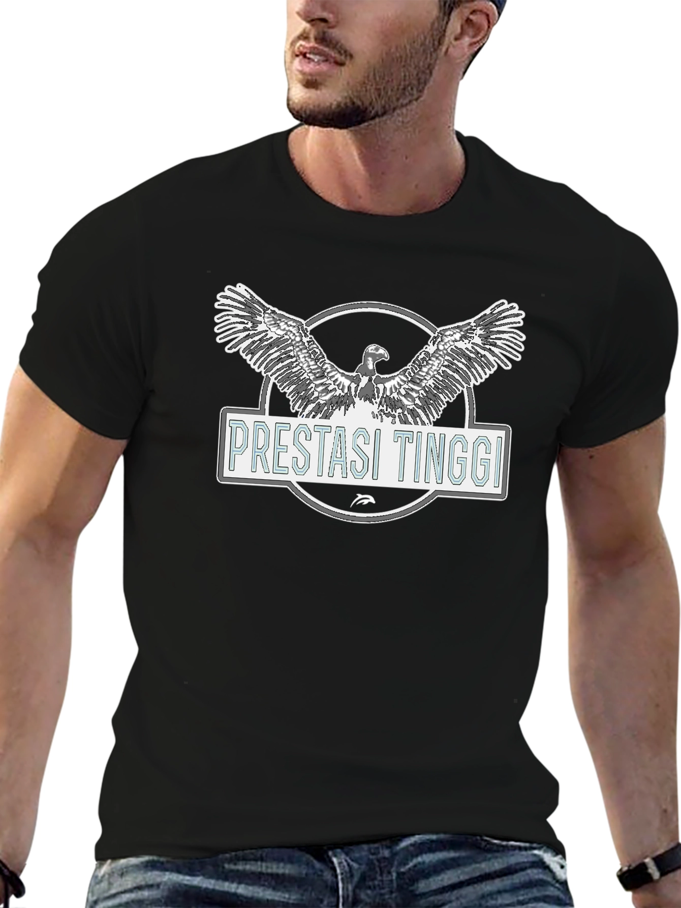 Black Pretasi Tinggi Eagle Graphic Black T-Shirt view 6