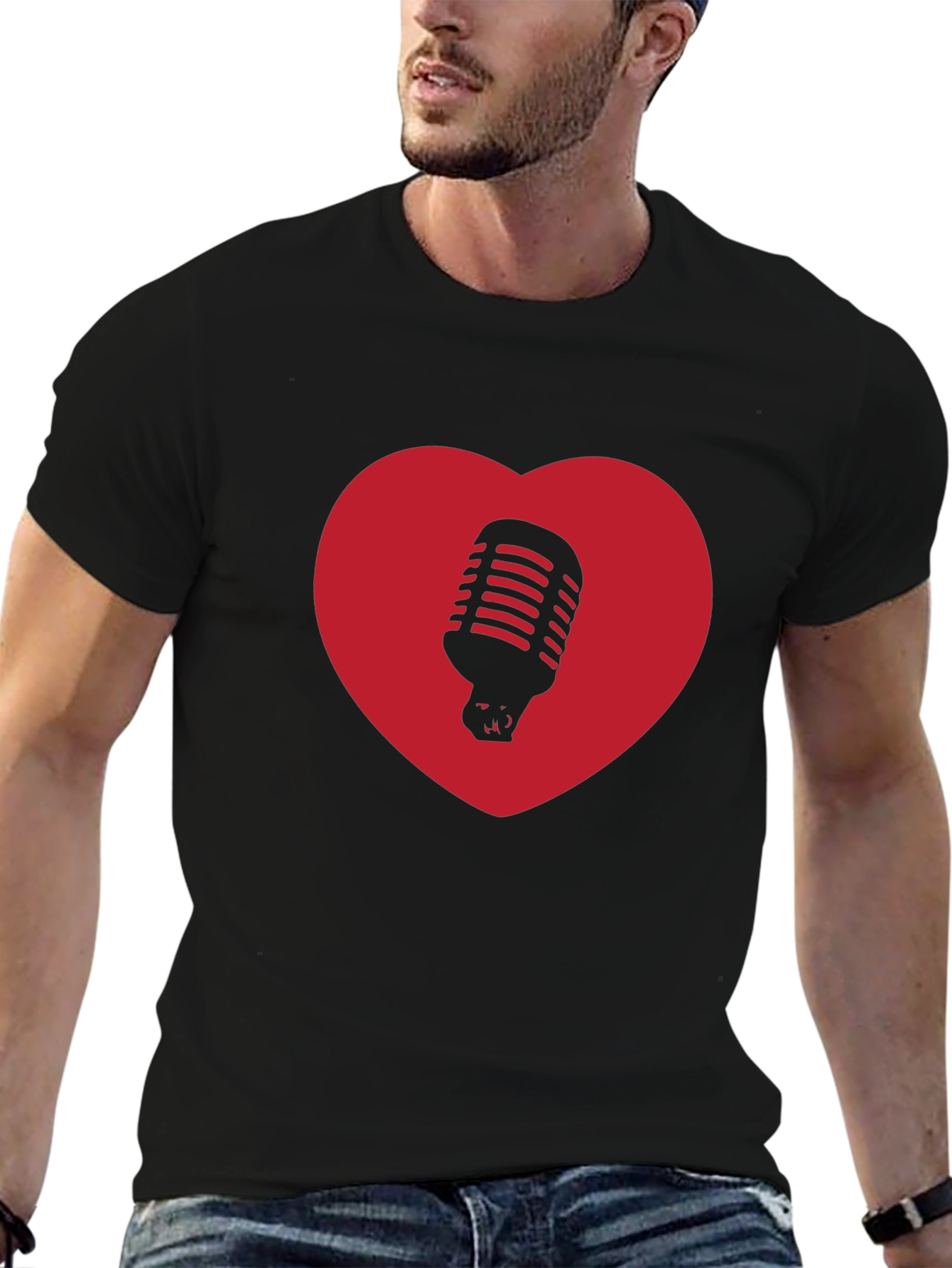 Black Retro Mic Heart T-Shirt - Music Lover Tee view 6