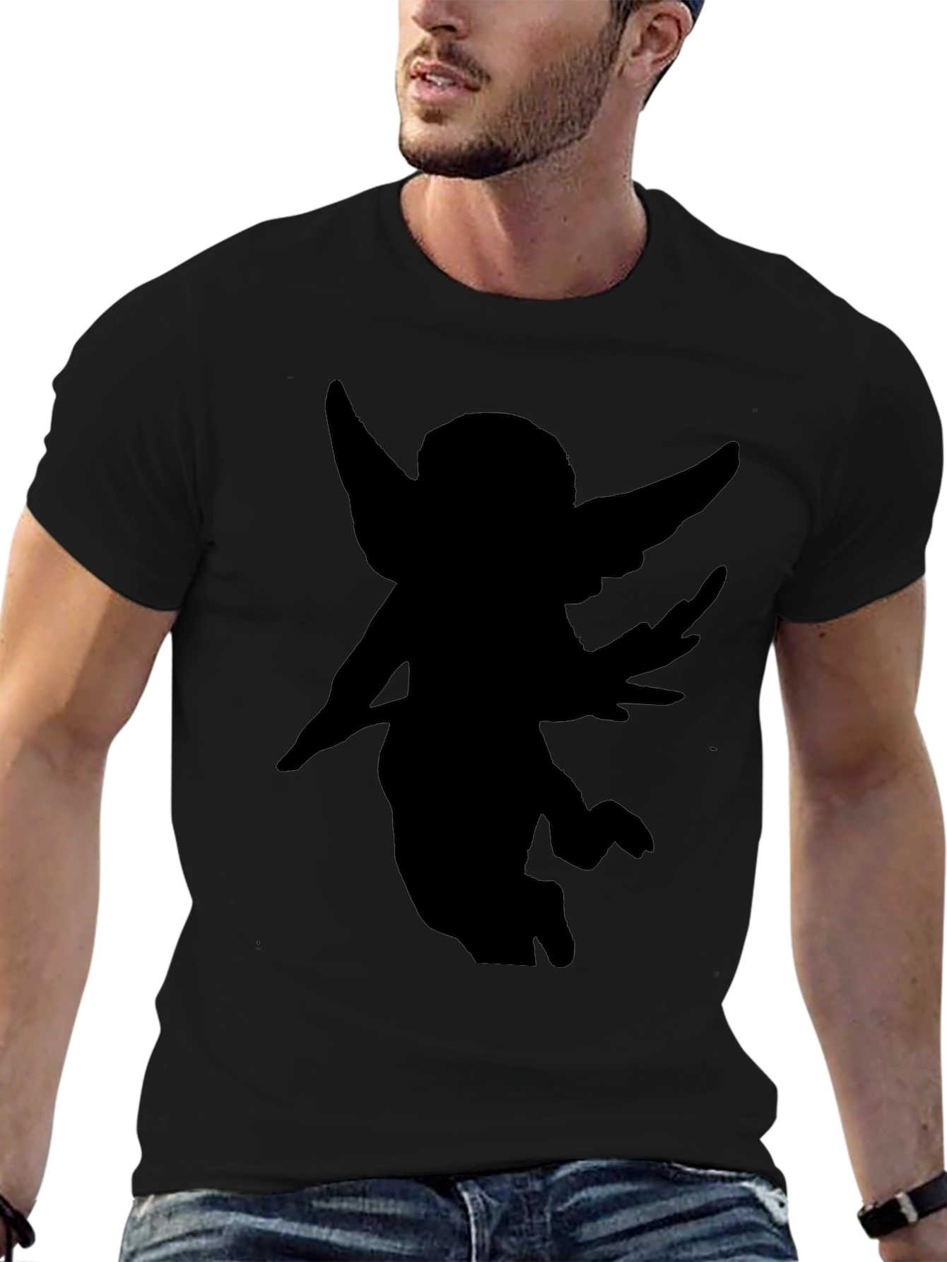 Black Angel Silhouette Black T-Shirt view 6