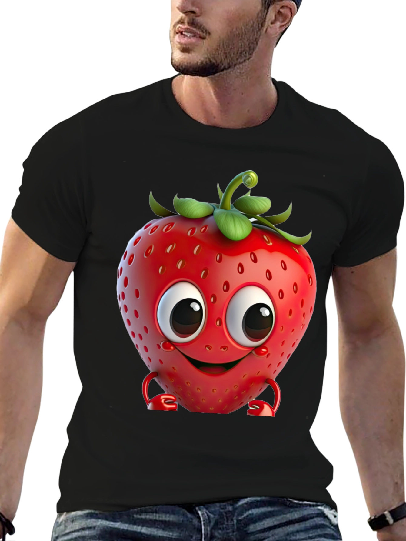 Black Cute Strawberry Character Graphic Tee - Black view 6