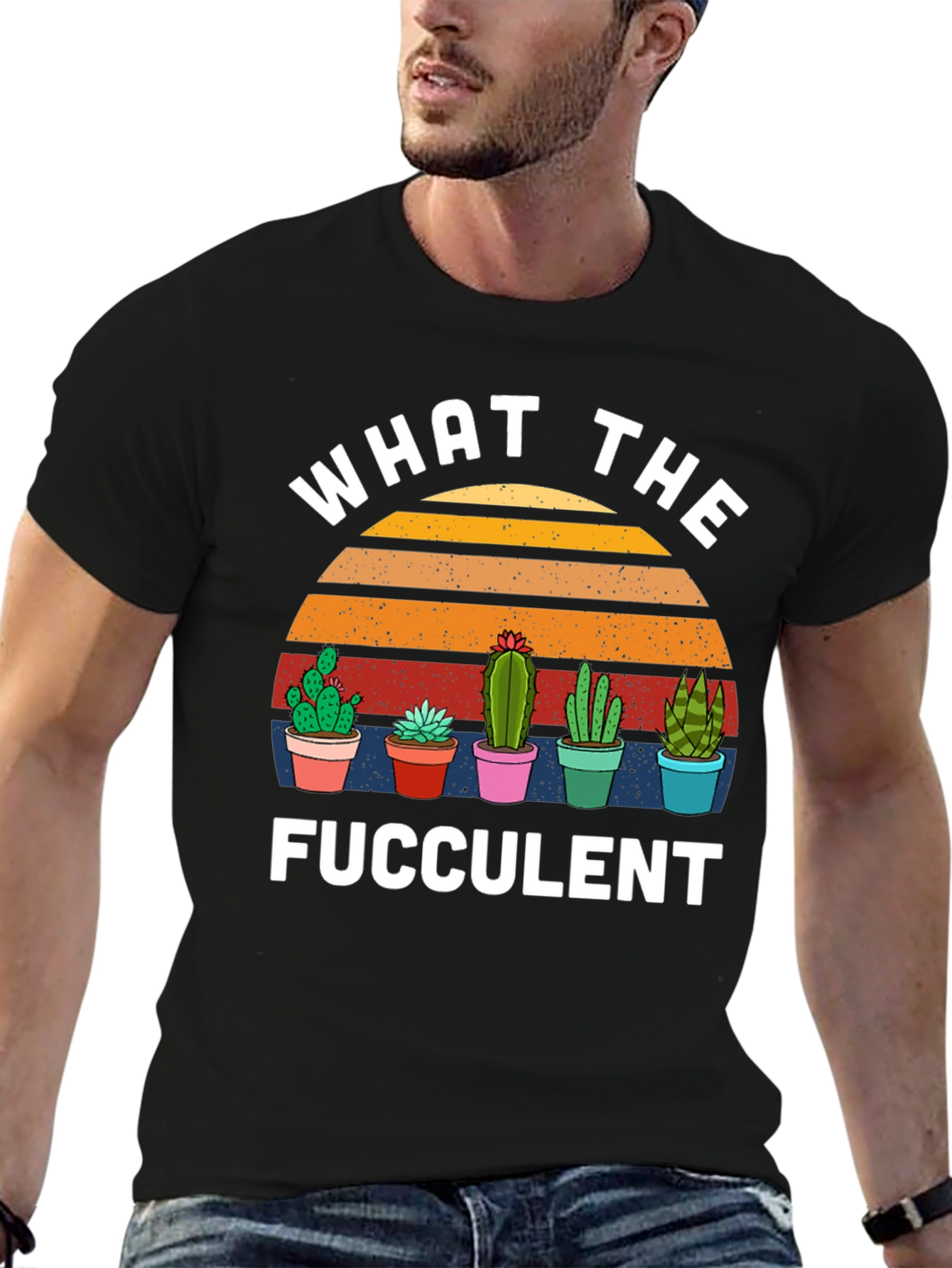 Black What the Fucculent T-Shirt Cactus Graphic Tee view 6