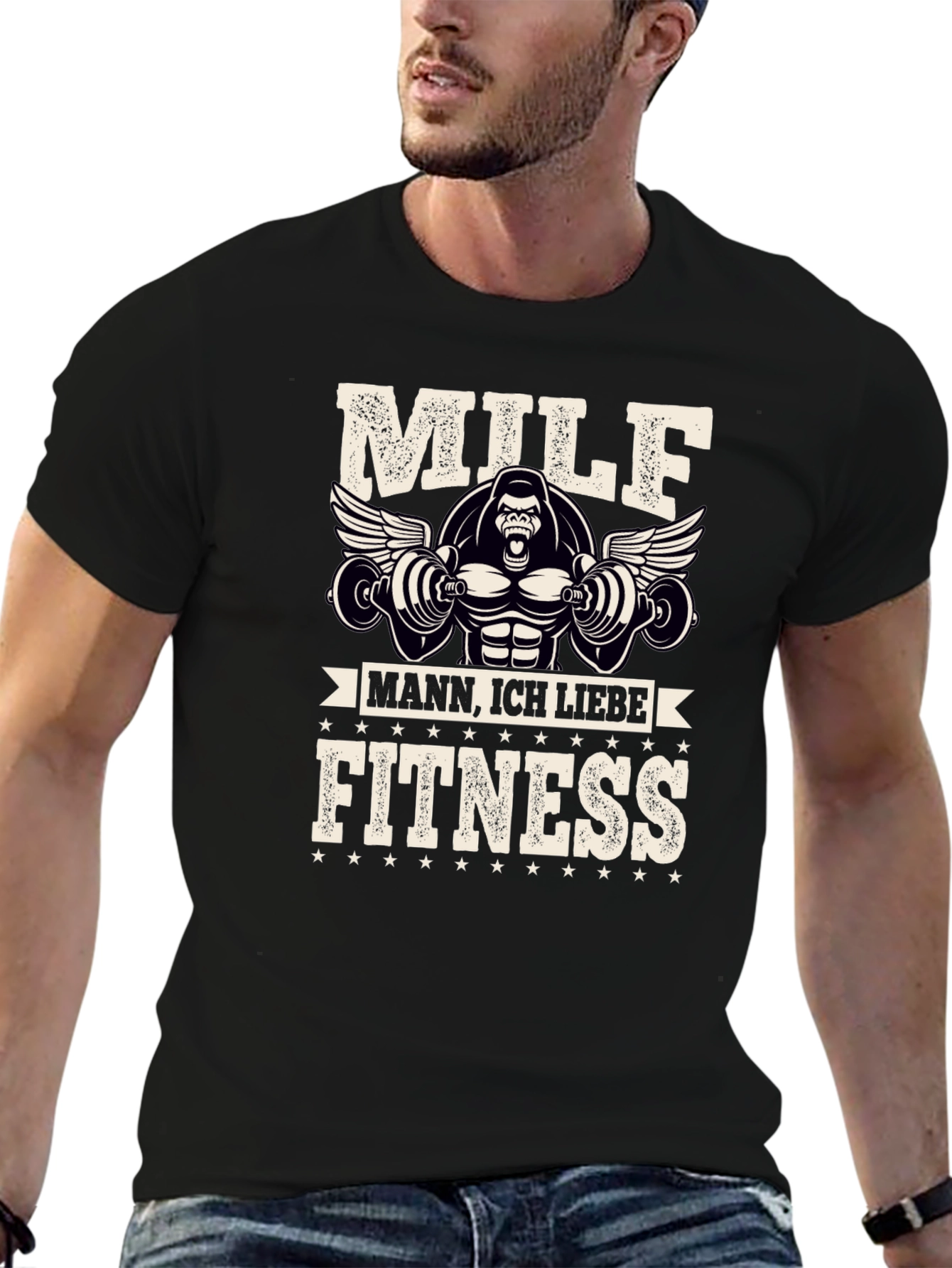 Black Milf Mann Fitness Gorilla Black Graphic Tee view 6
