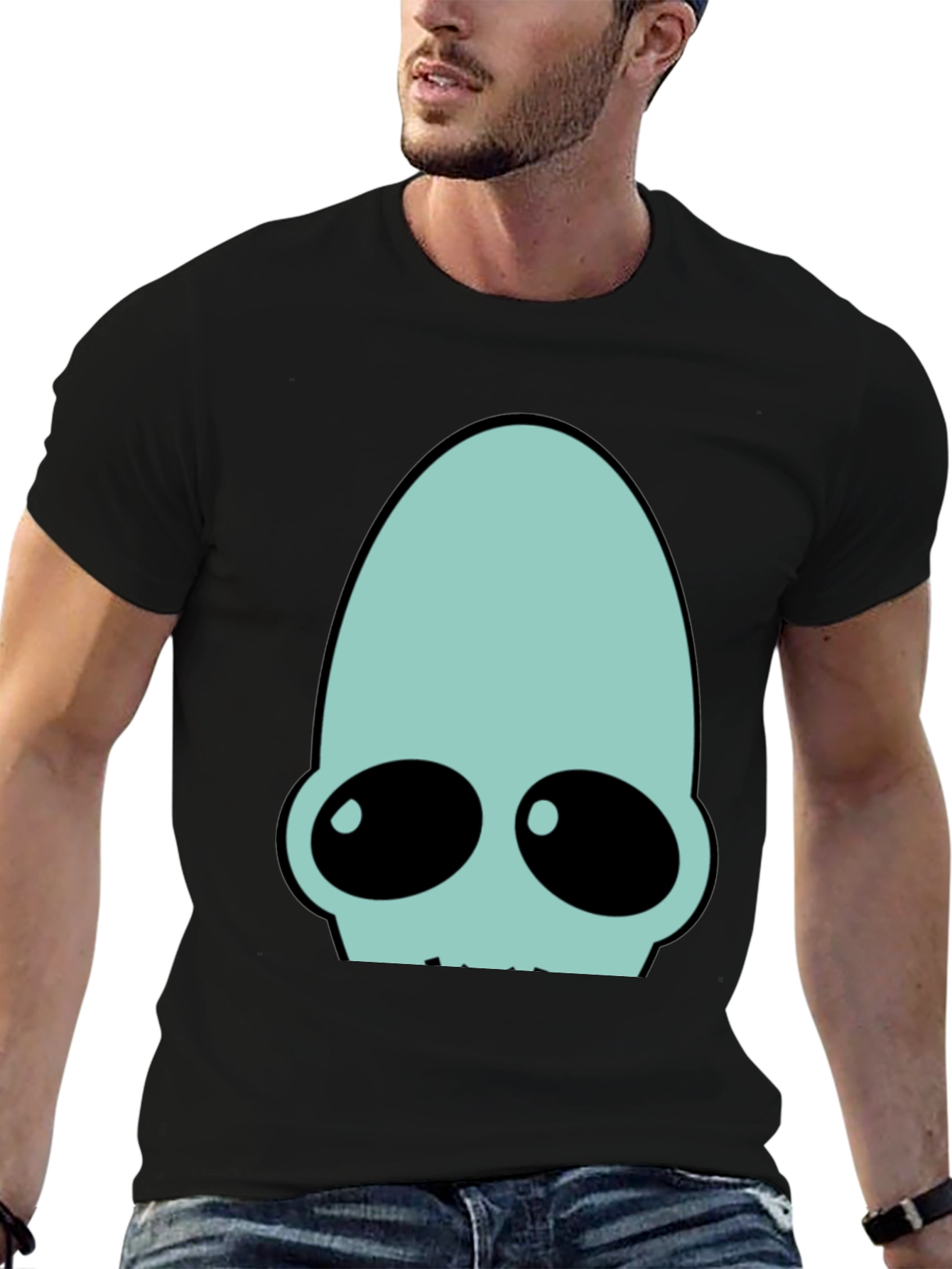 Black Futuristic Alien Head Graphic Tee - Black view 6