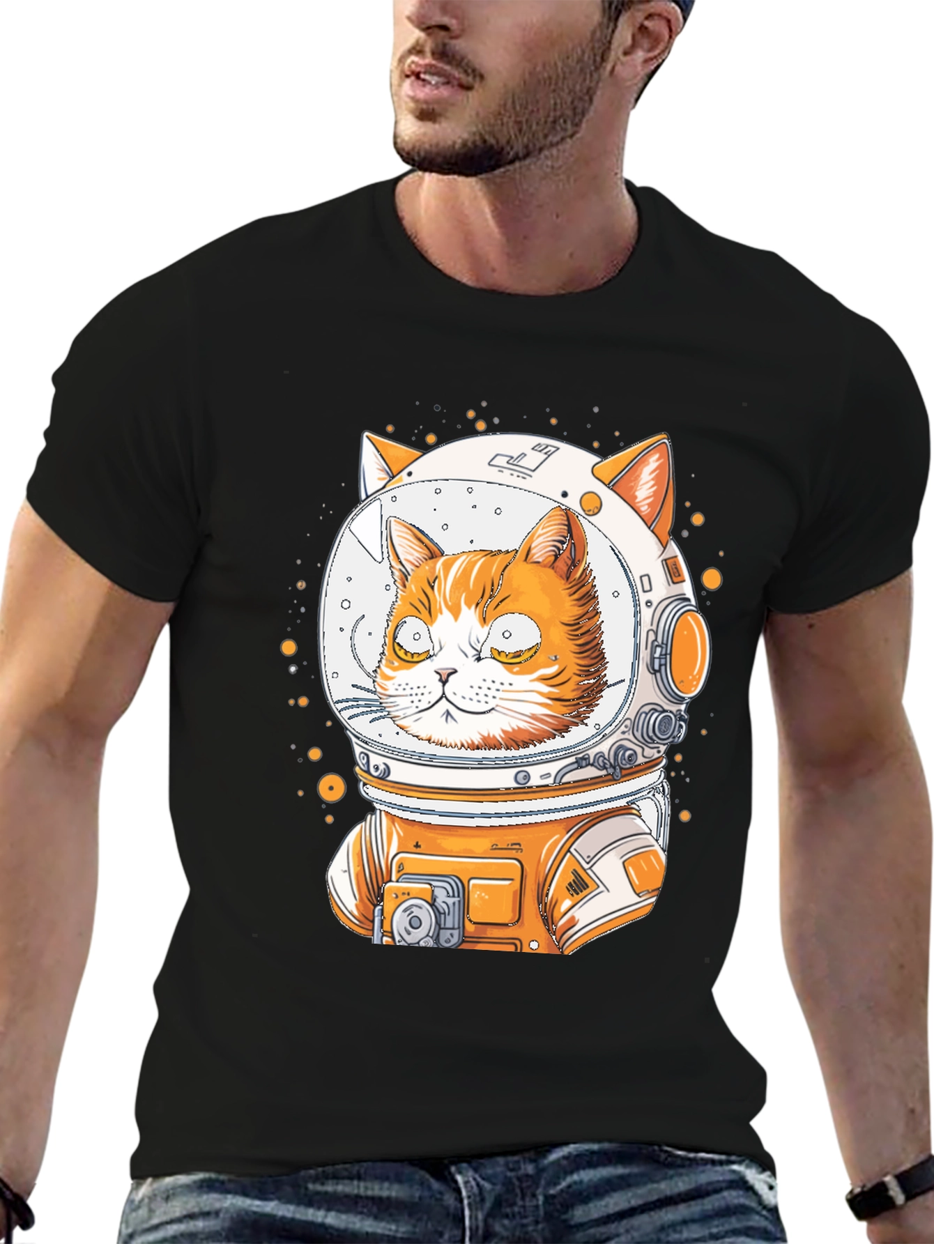 Black Astronaut Cat Graphic T-Shirt view 6
