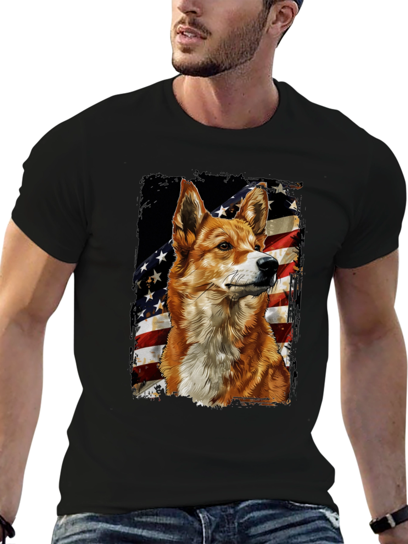 Black Patriotic Dog Graphic Tee - American Flag Design view 6