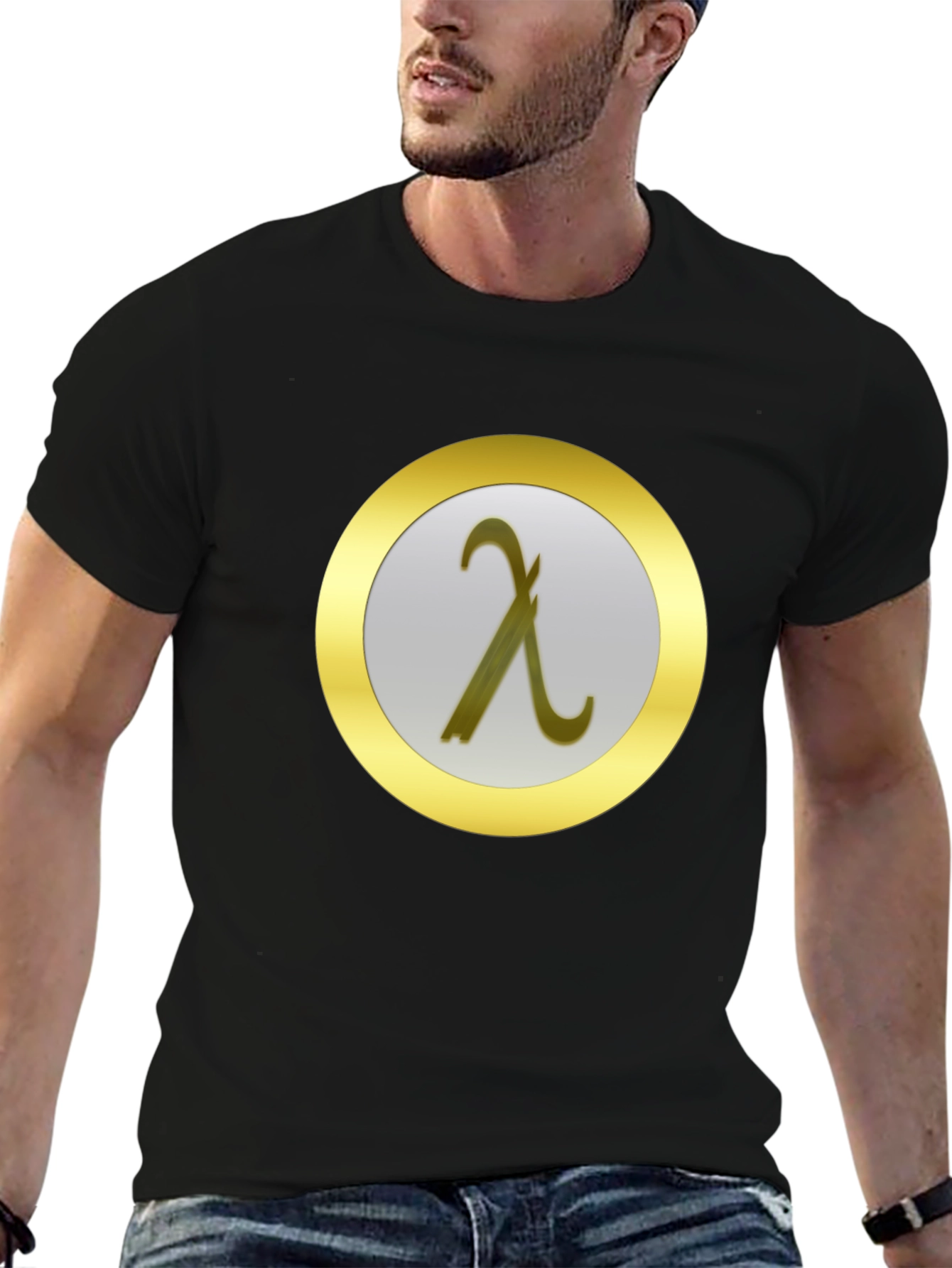 Black Lambda Symbol Graphic Tee - Black Cotton T-Shirt view 6