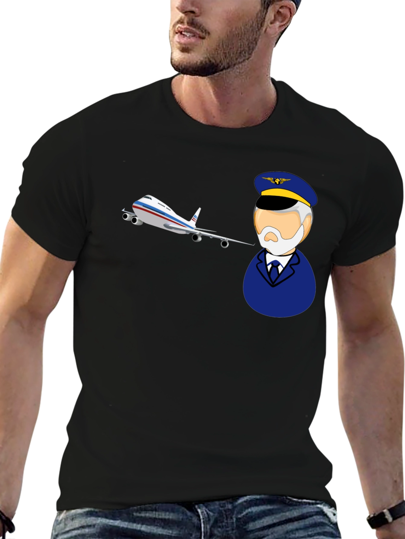 Black Pilot & Plane Graphic Tee - Aviation T-Shirt view 6