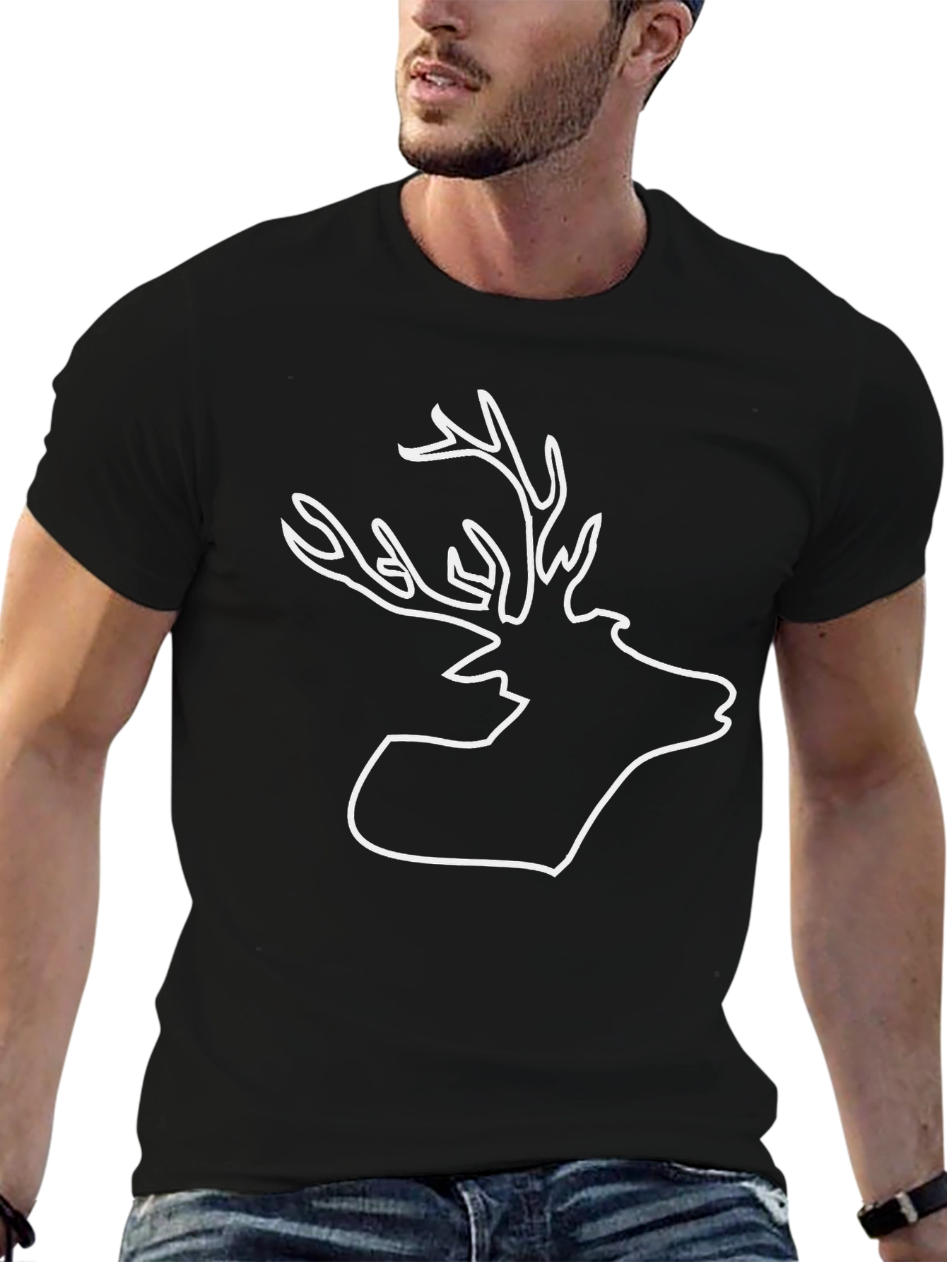 Black Stag Outline Graphic Black T-Shirt view 6