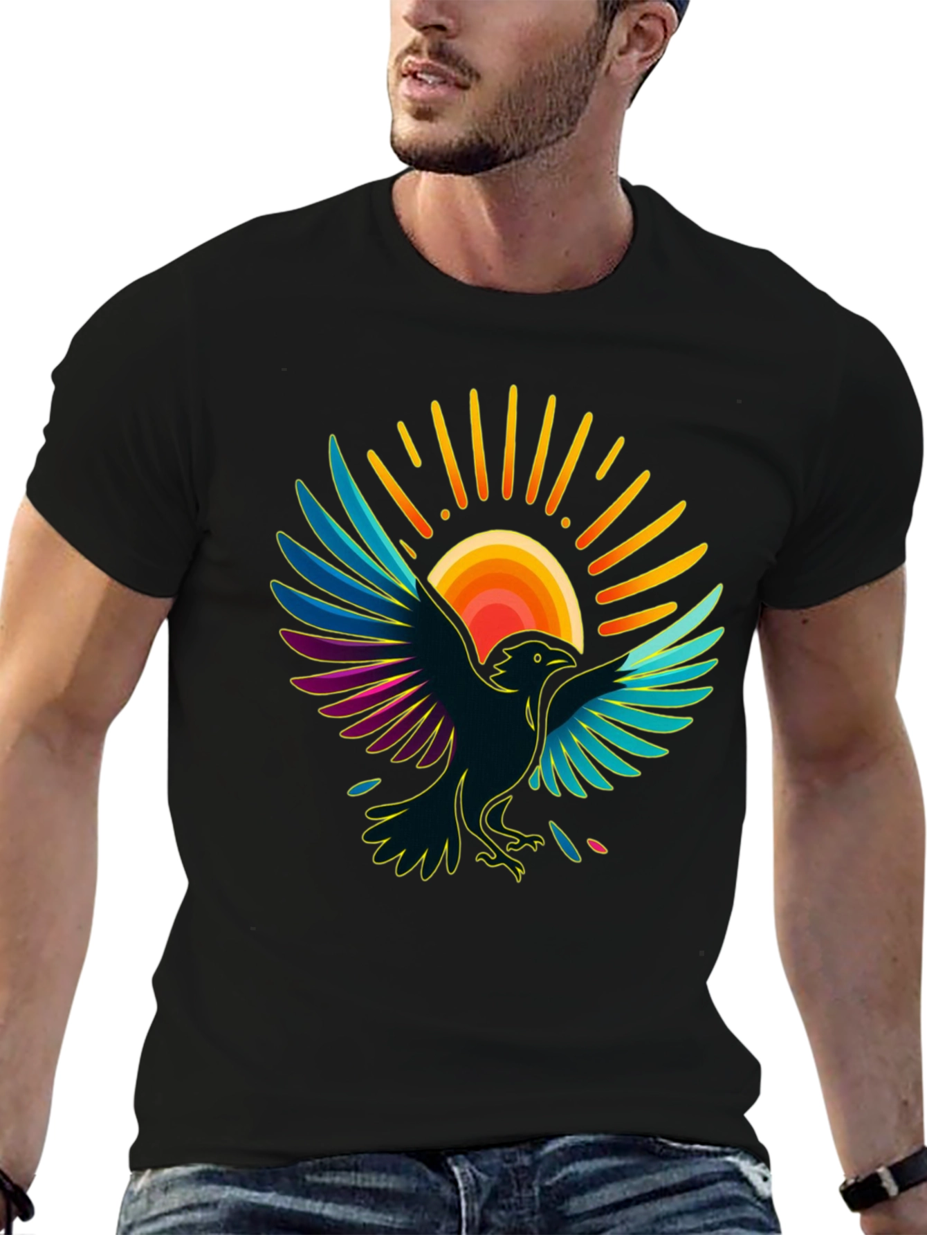 Black Raven Sun T-Shirt - Artistic Graphic Tee view 6