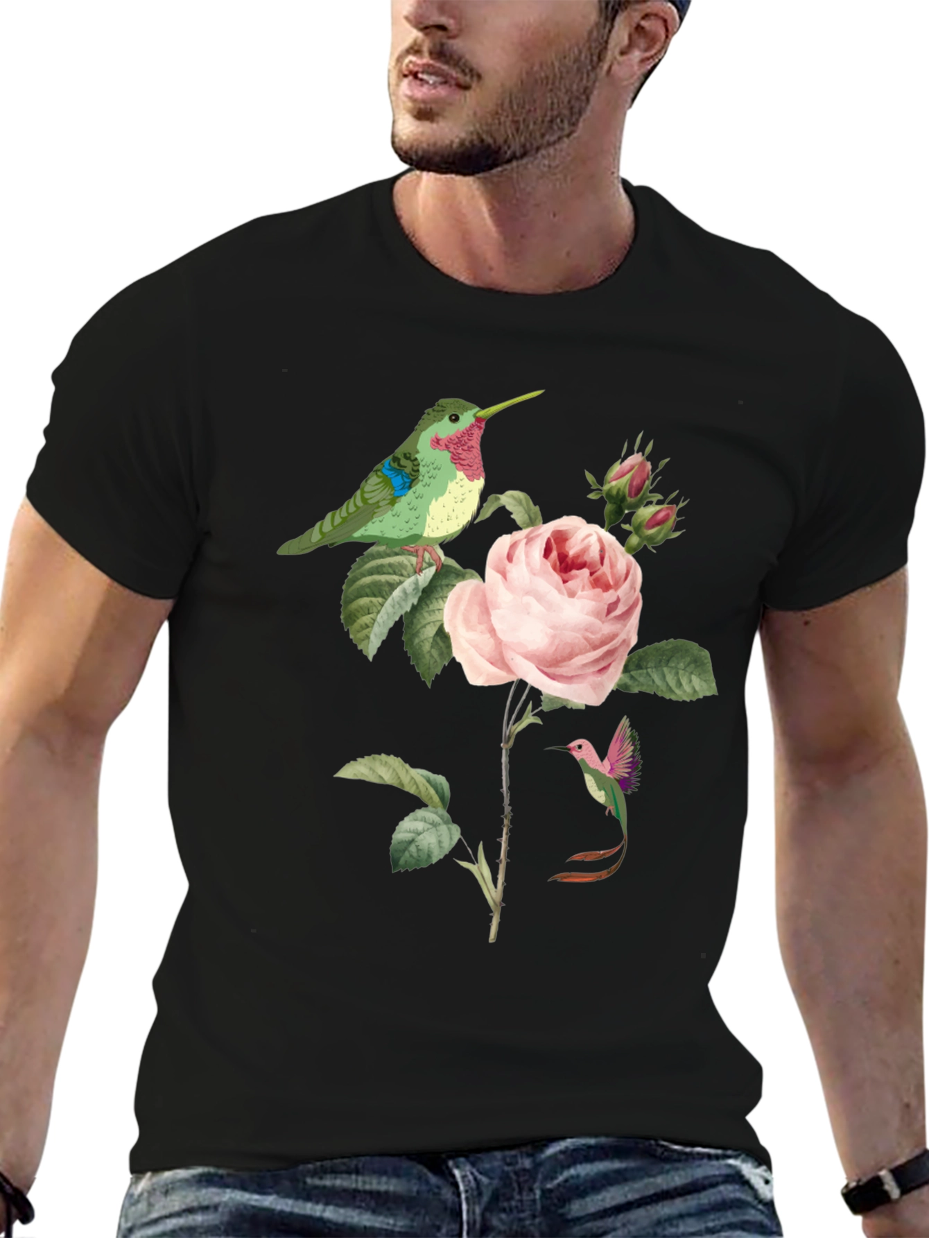 Black Hummingbird & Rose Graphic Tee view 6