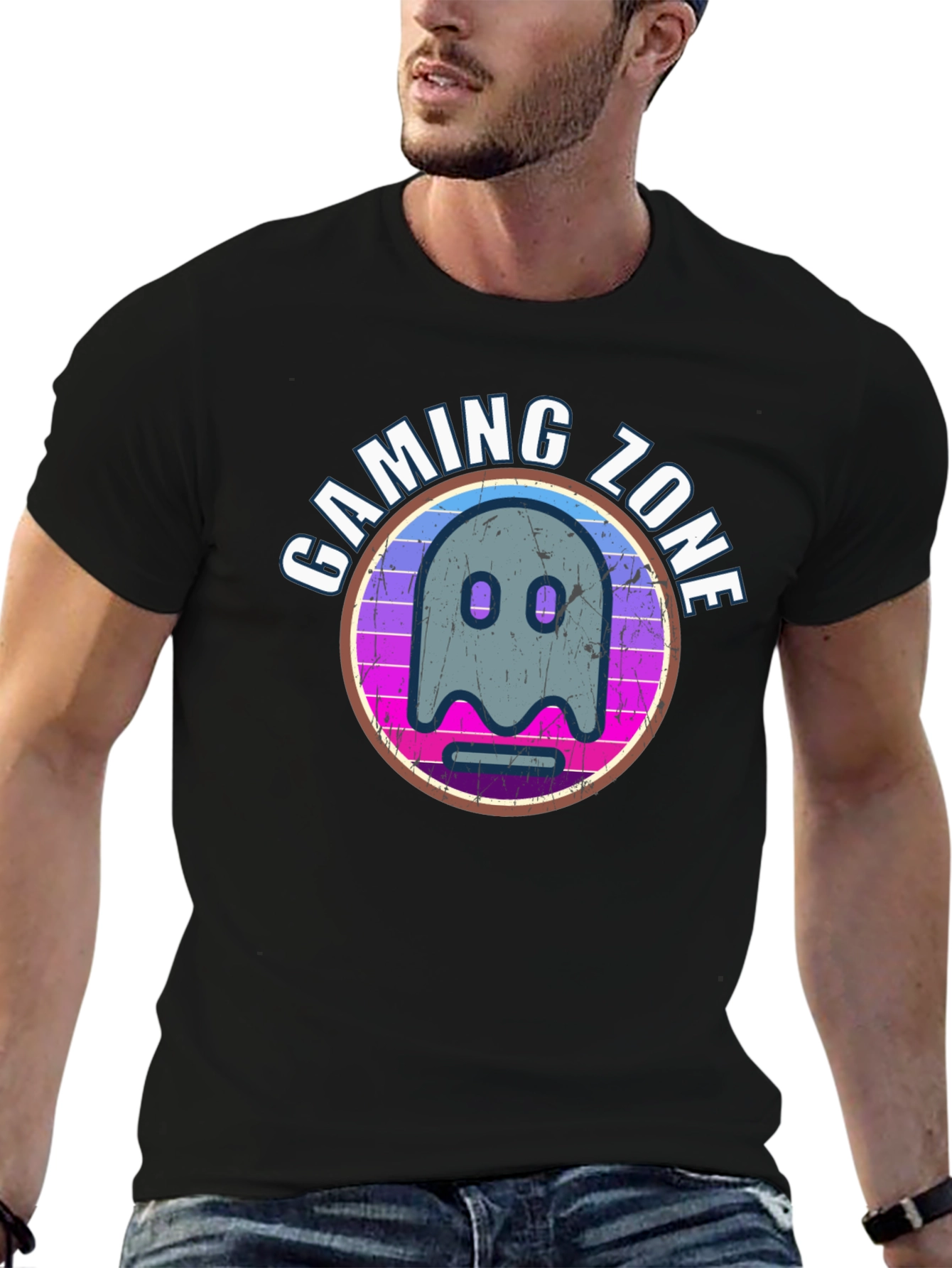 Black Gaming Zone Ghost Graphic T-Shirt view 6
