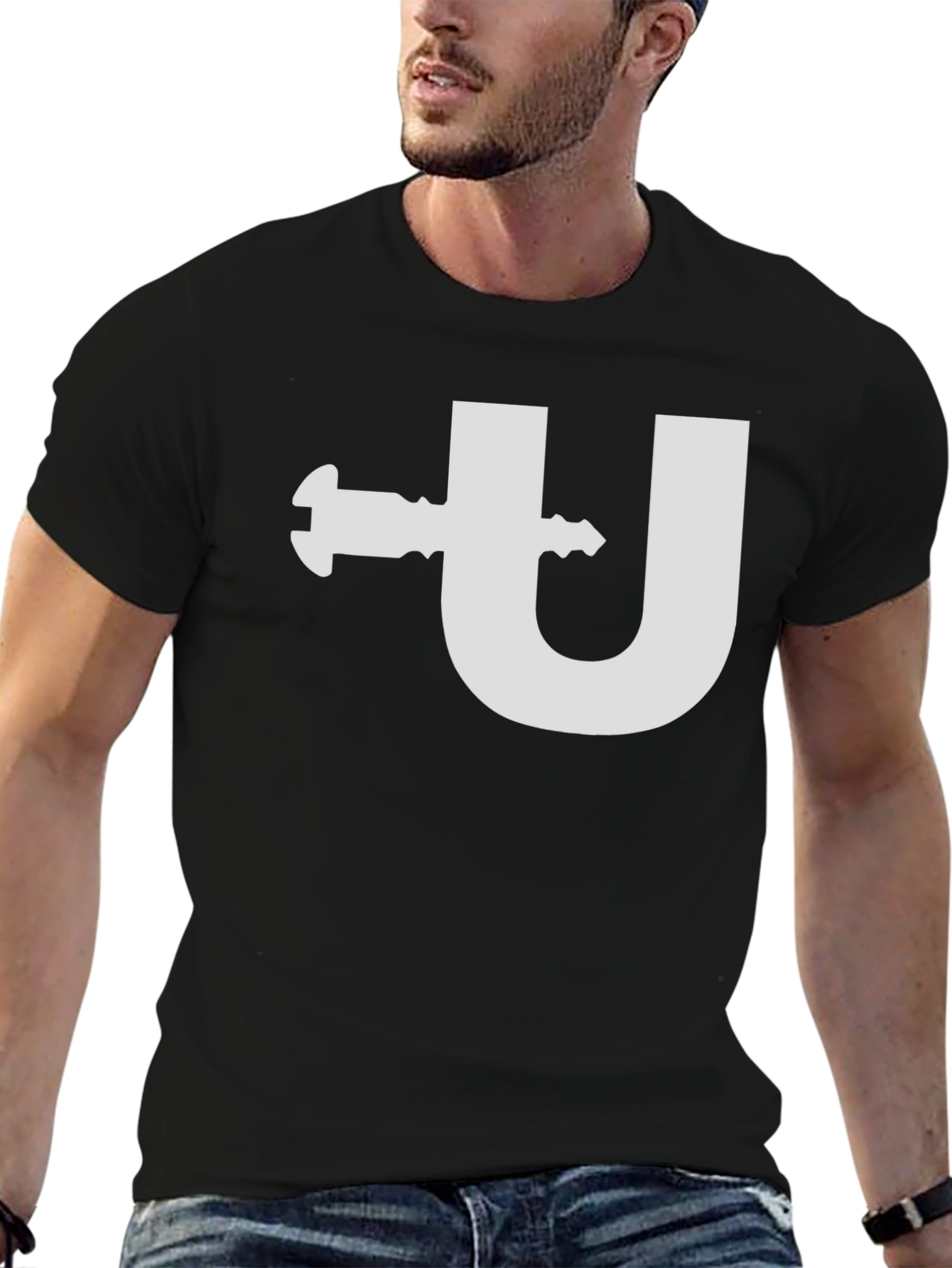 Black Funny U Clamp T-Shirt - Black Cotton Tee view 6