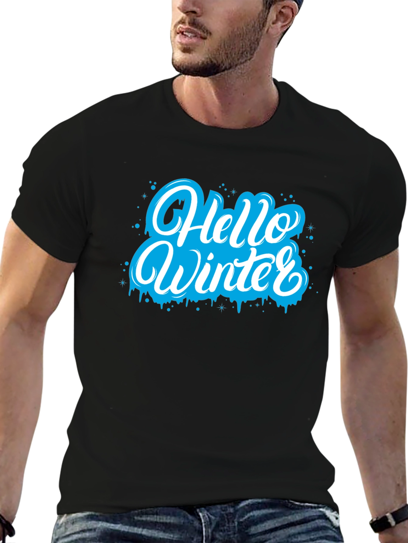 Black Hello Winter Graphic Tee - Holiday Season Style view 6