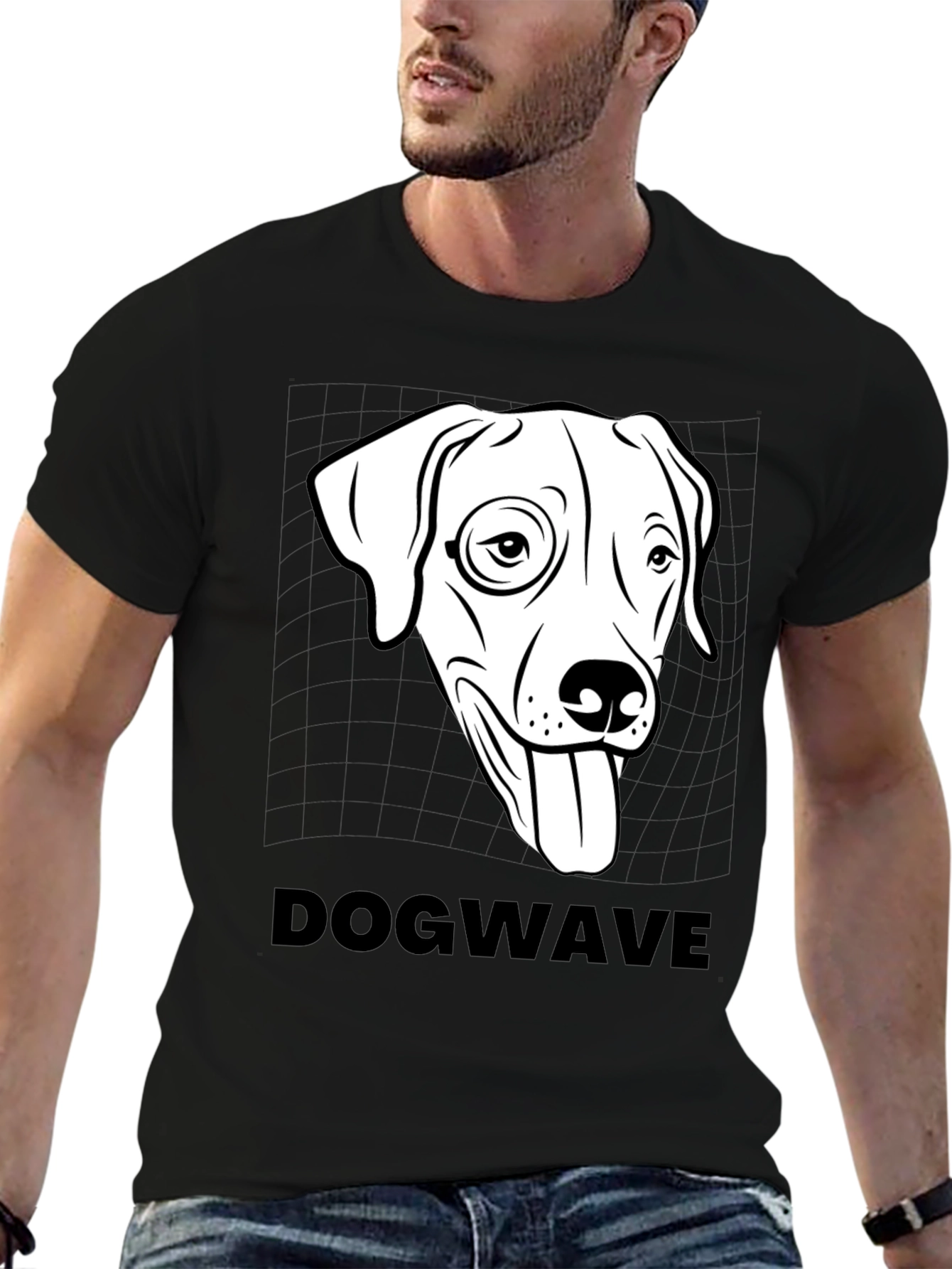 Black Dogwave Graphic Tee - Cool Canine T-Shirt view 6