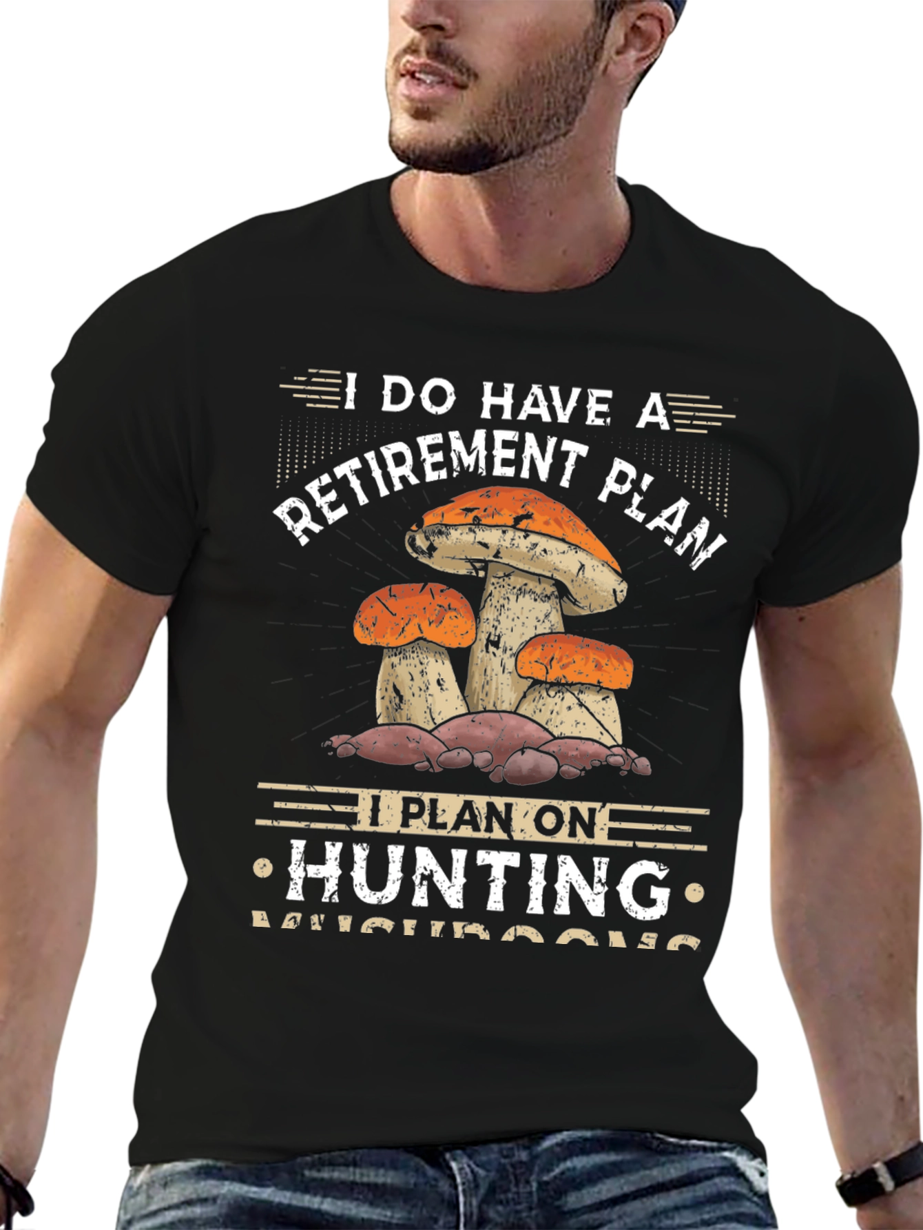 Black Mushroom Hunting Retirement Plan Graphic Tee view 6