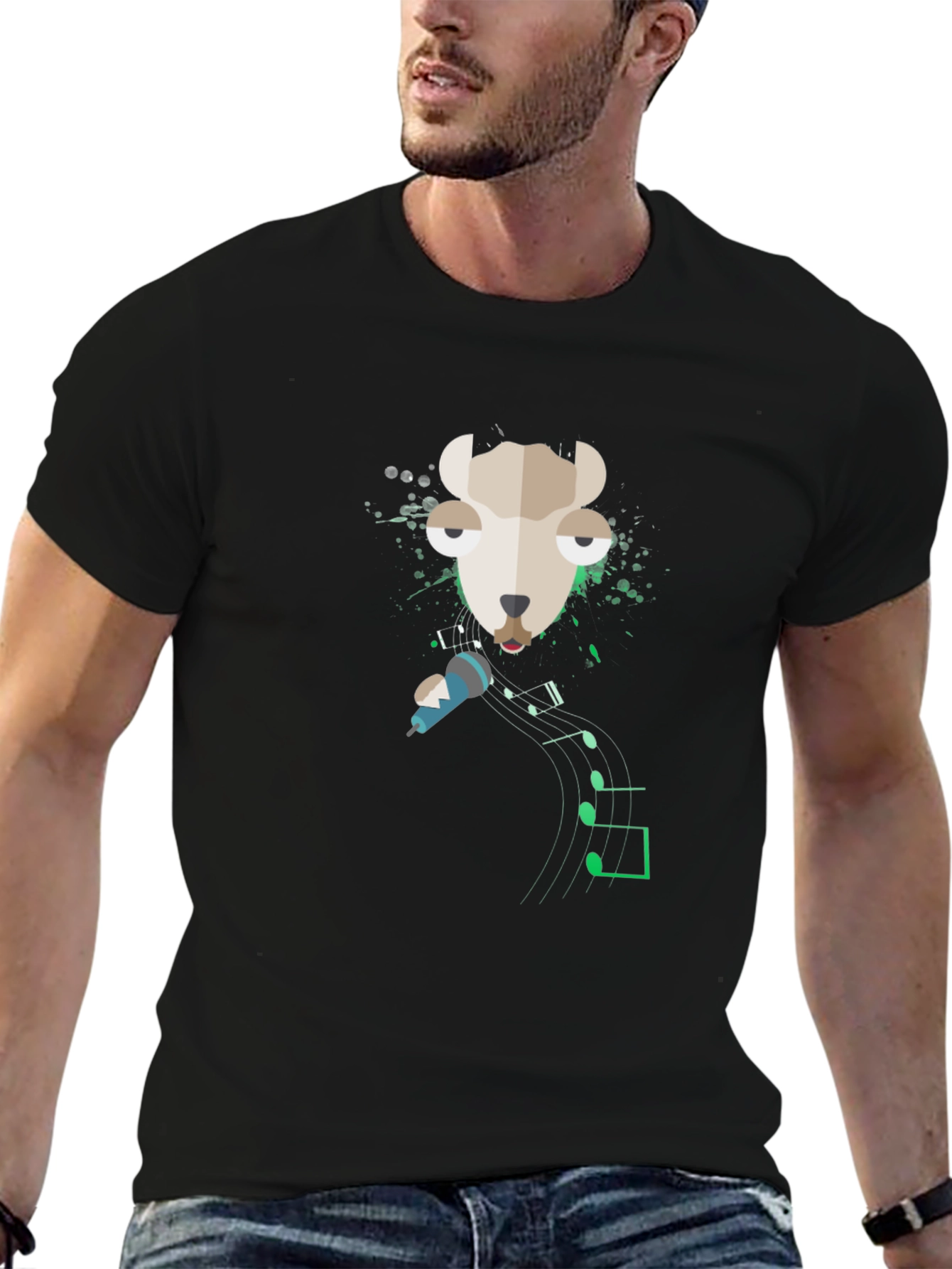 Black Singing Llama Graphic Tee - Cool Musical Design view 6