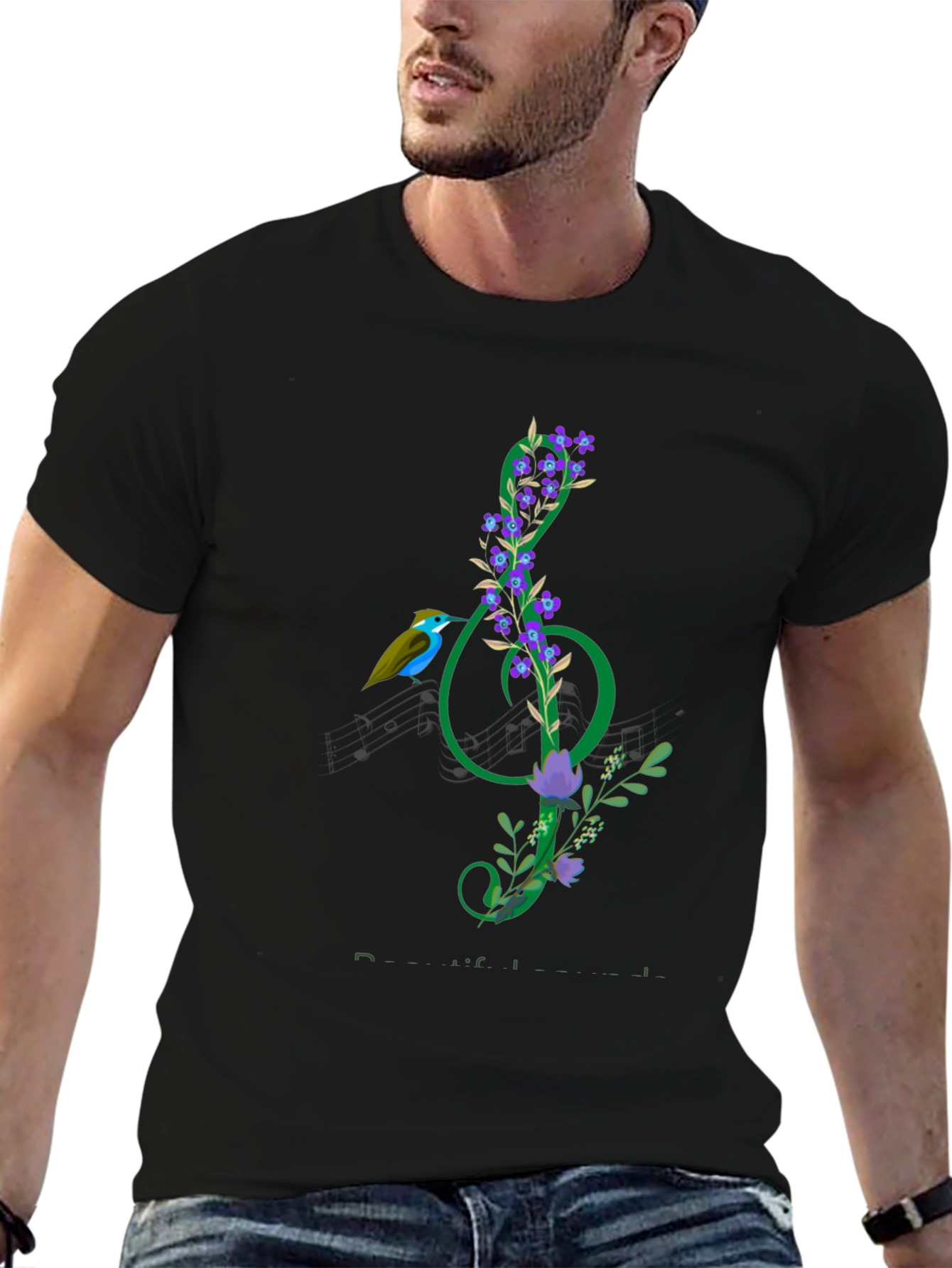 Black Floral Treble Clef T-Shirt - Music Lover Gift view 6
