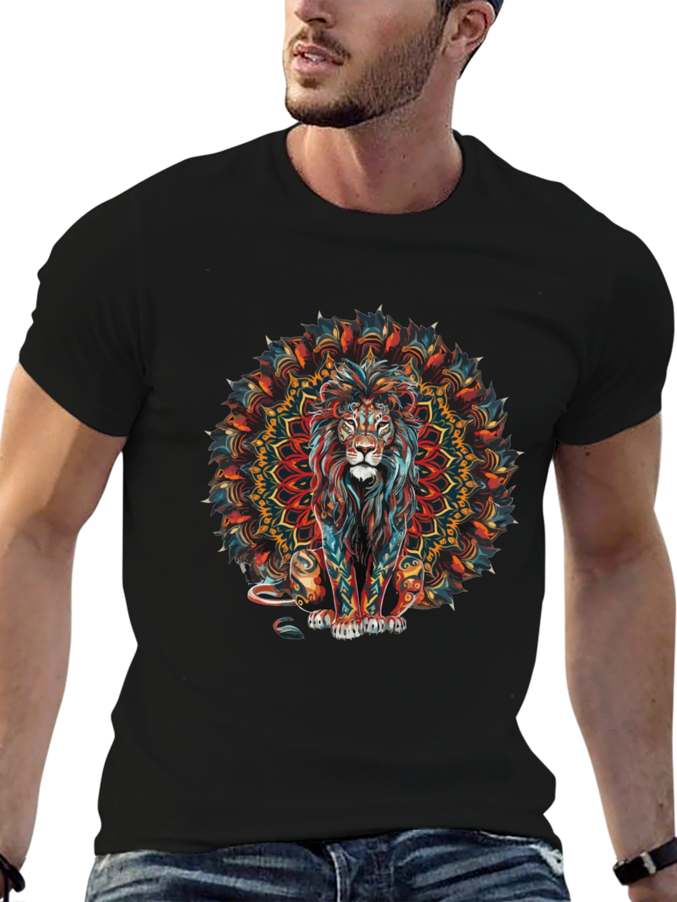 Black Lion Mandala Graphic Black T-Shirt view 6