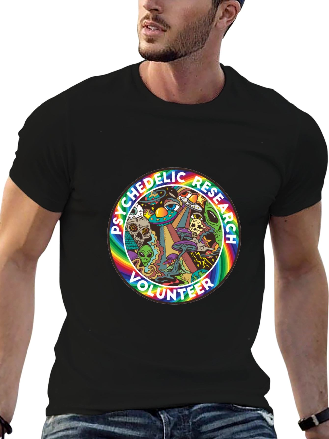 Black Psychedelic Research Volunteer T-Shirt - Black Cotton view 6