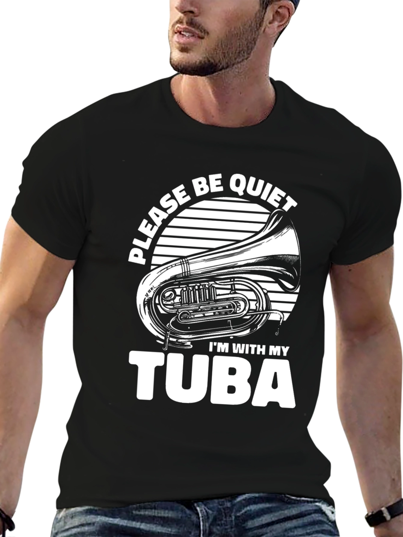 Black Please Be Quiet Tuba T-Shirt view 6