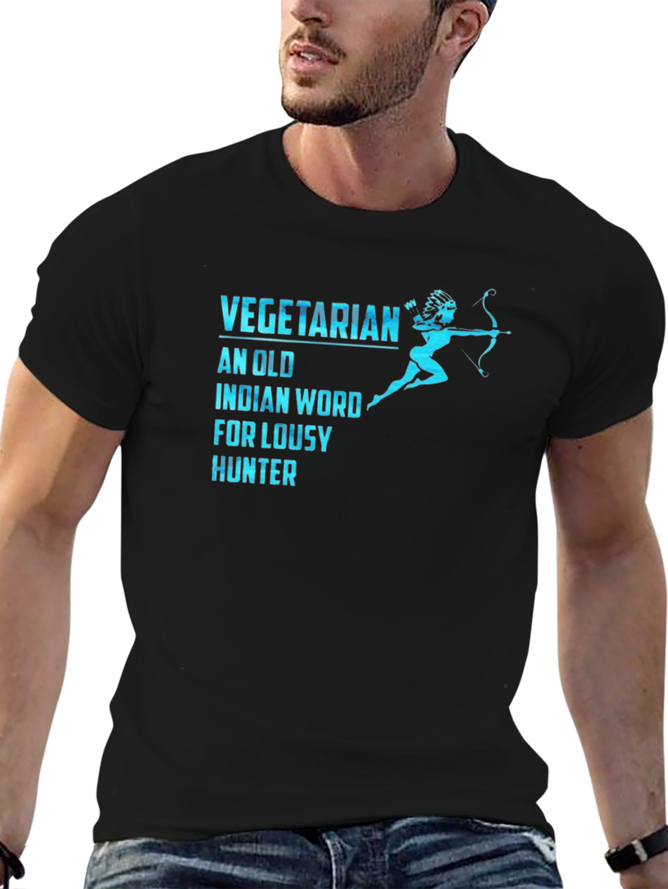 Black Vegetarian Lousy Hunter Funny Graphic T-Shirt view 6