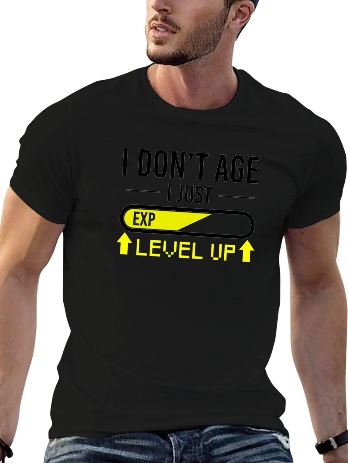 Black Level Up Black T-Shirt - Gamer Humor view 6