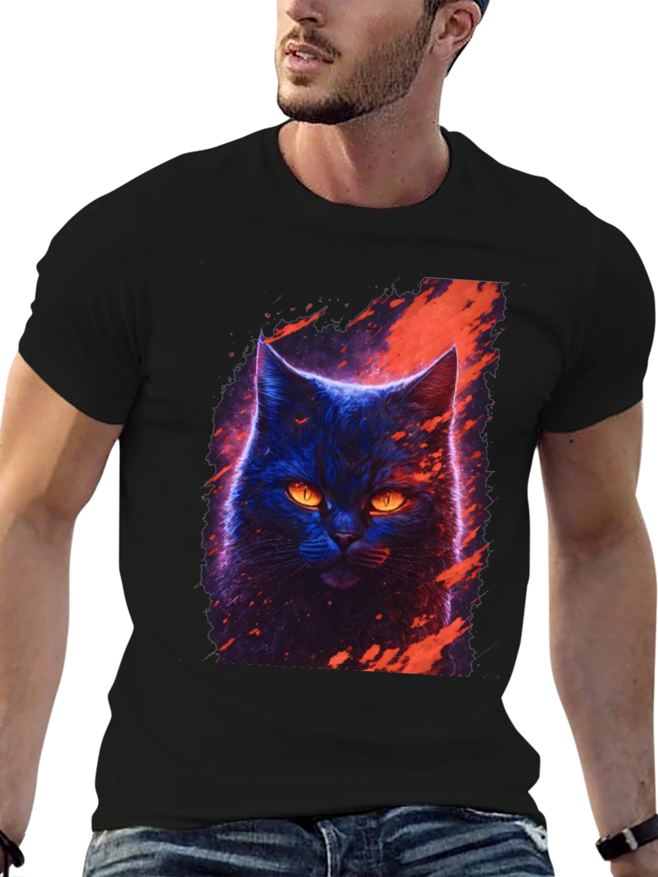 Black Cyberpunk Cat T-Shirt - Artistic Graphic Tee view 6