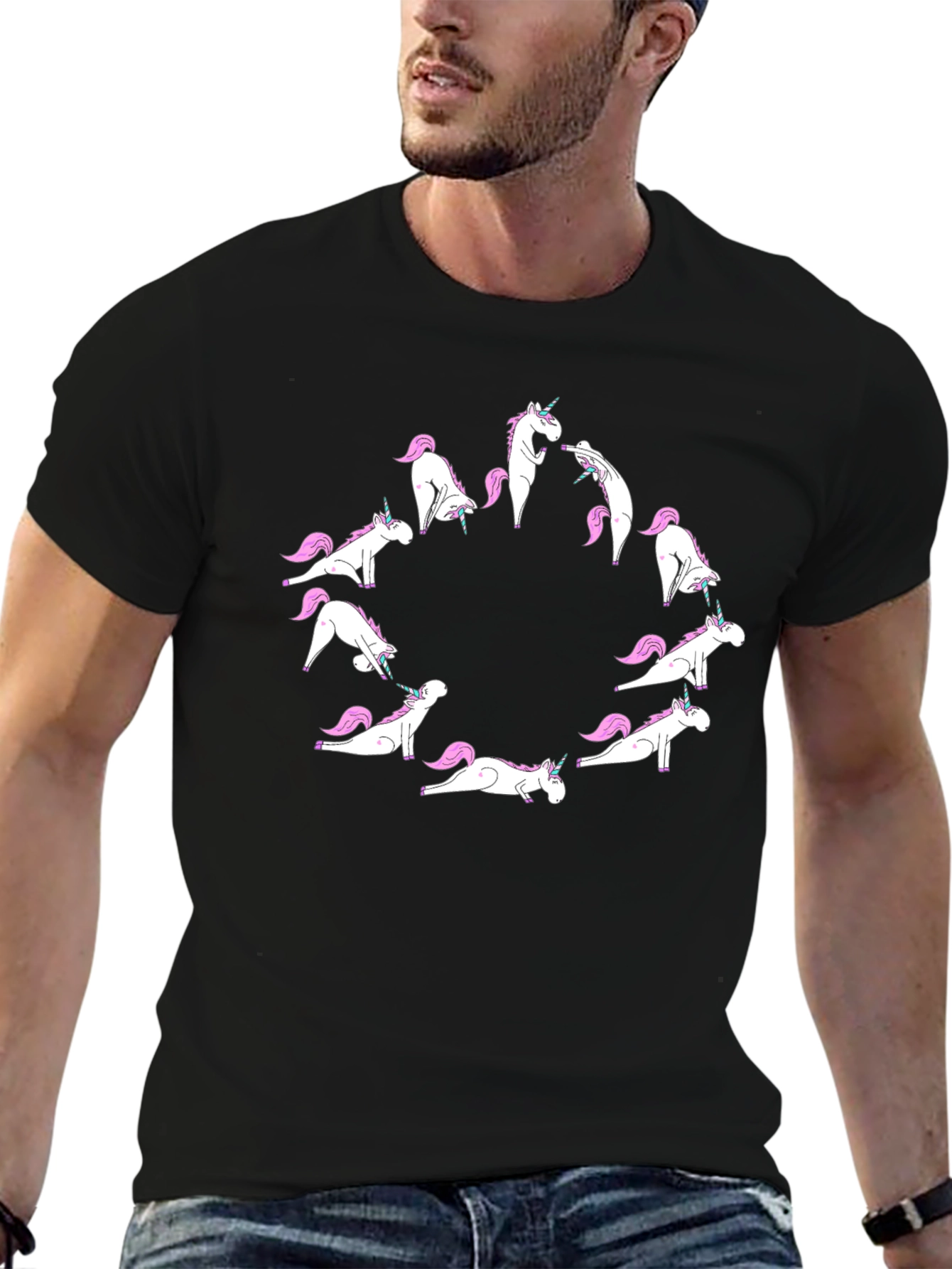 Black Yoga Unicorn Black T-Shirt view 6