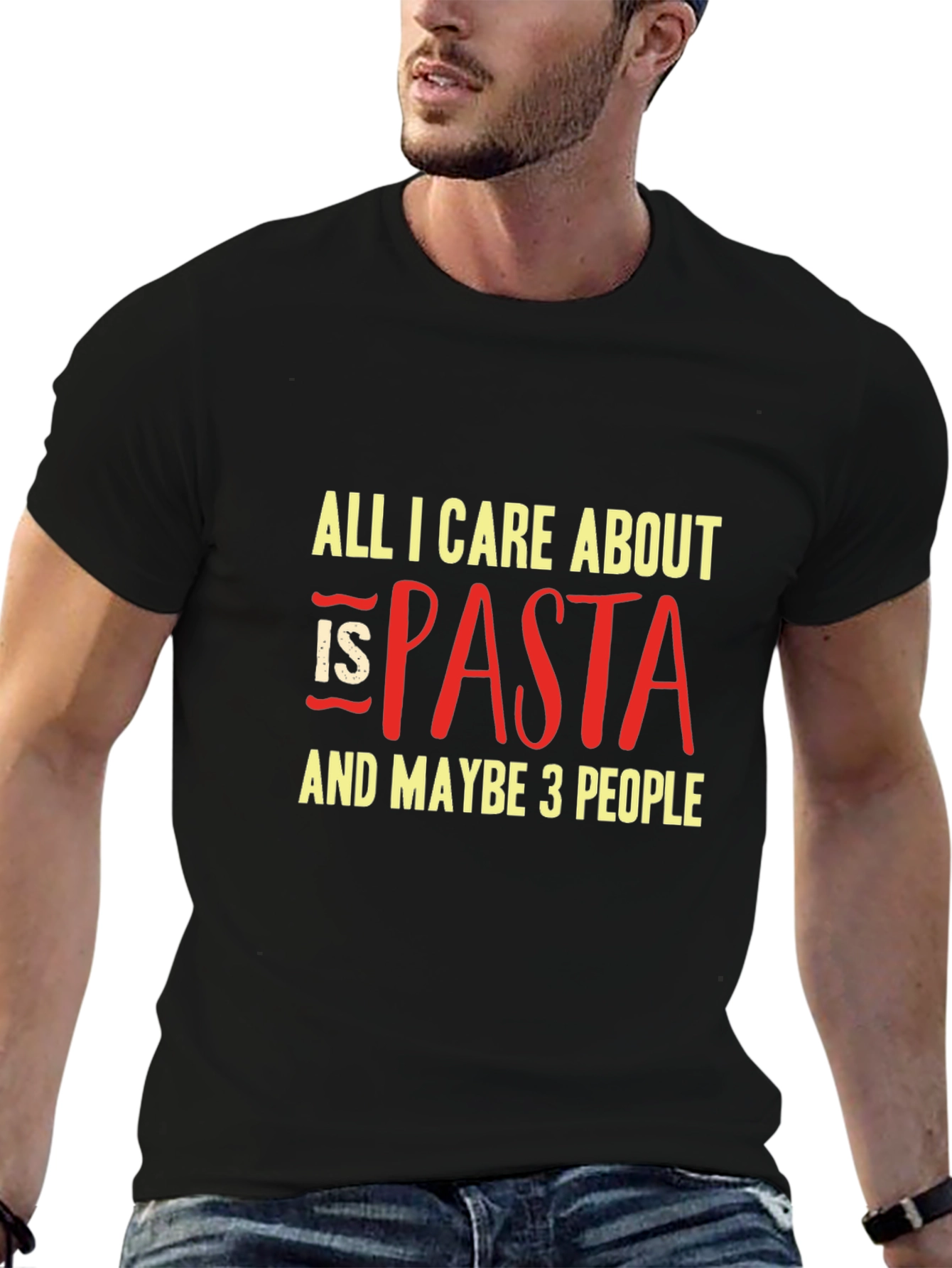 Black Pasta Lover T-Shirt - All I Care About is Pasta! view 6