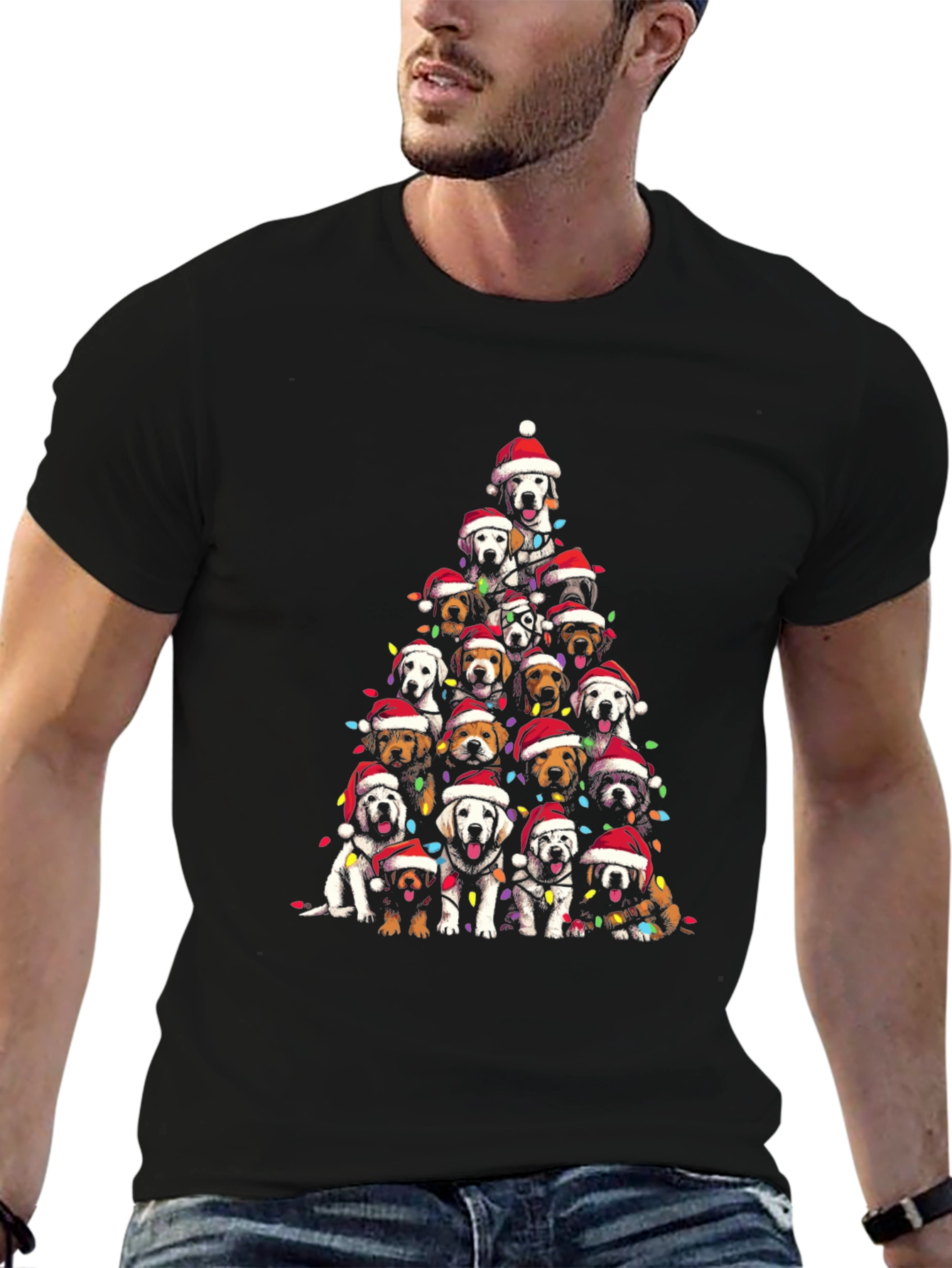 Black Dog Breed Christmas Tree T-Shirt view 6