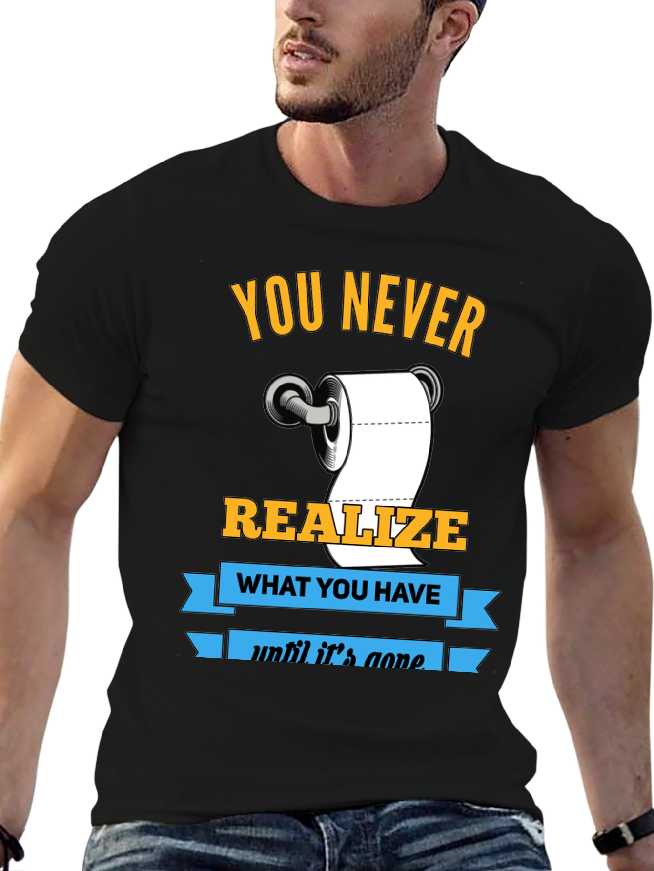 Black Funny Toilet Paper Graphic T-Shirt view 6