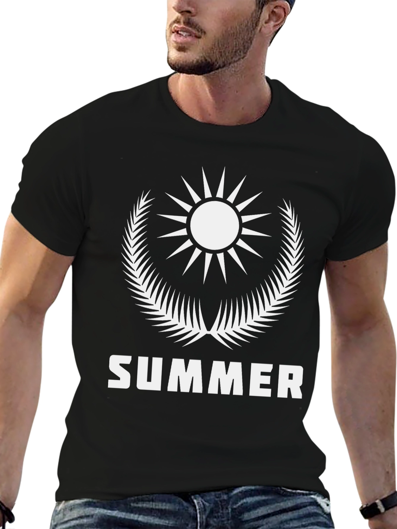Black Summer Sun T-Shirt - Black Cotton Graphic Tee view 6