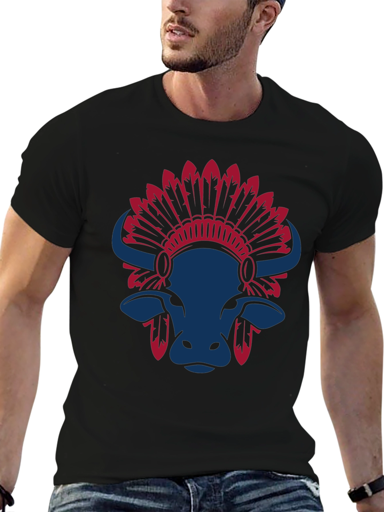 Black Buffalo Headdress Graphic Tee - Stylish Casual Wear view 6