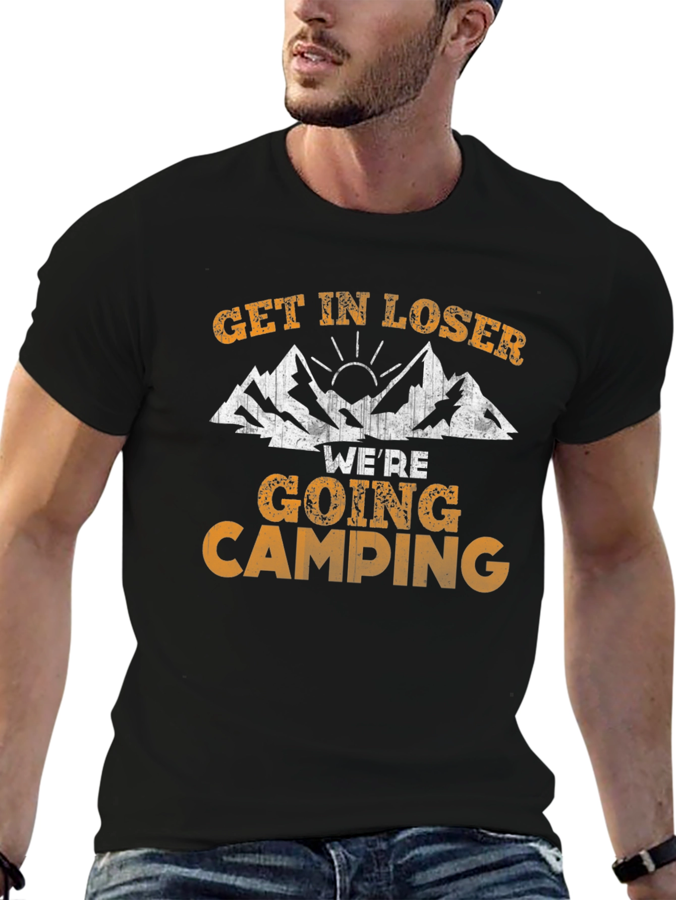 Black Get In Loser We're Going Camping Graphic T-Shirt view 6