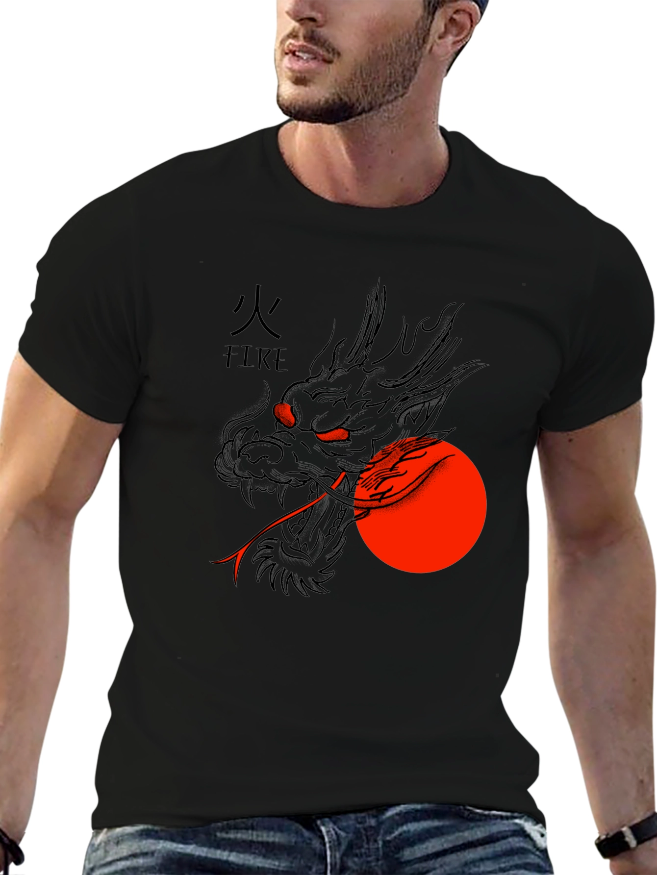 Black Dragon Fire Graphic Tee - Black Cotton Blend view 6