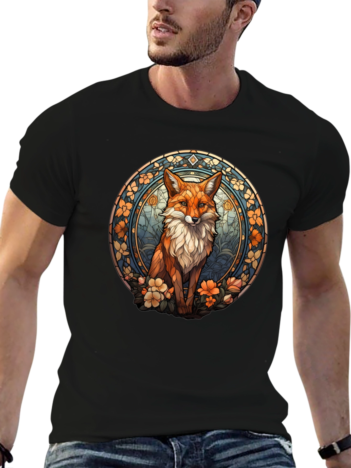 Black Fox Art T-Shirt - Black Cotton Blend view 6
