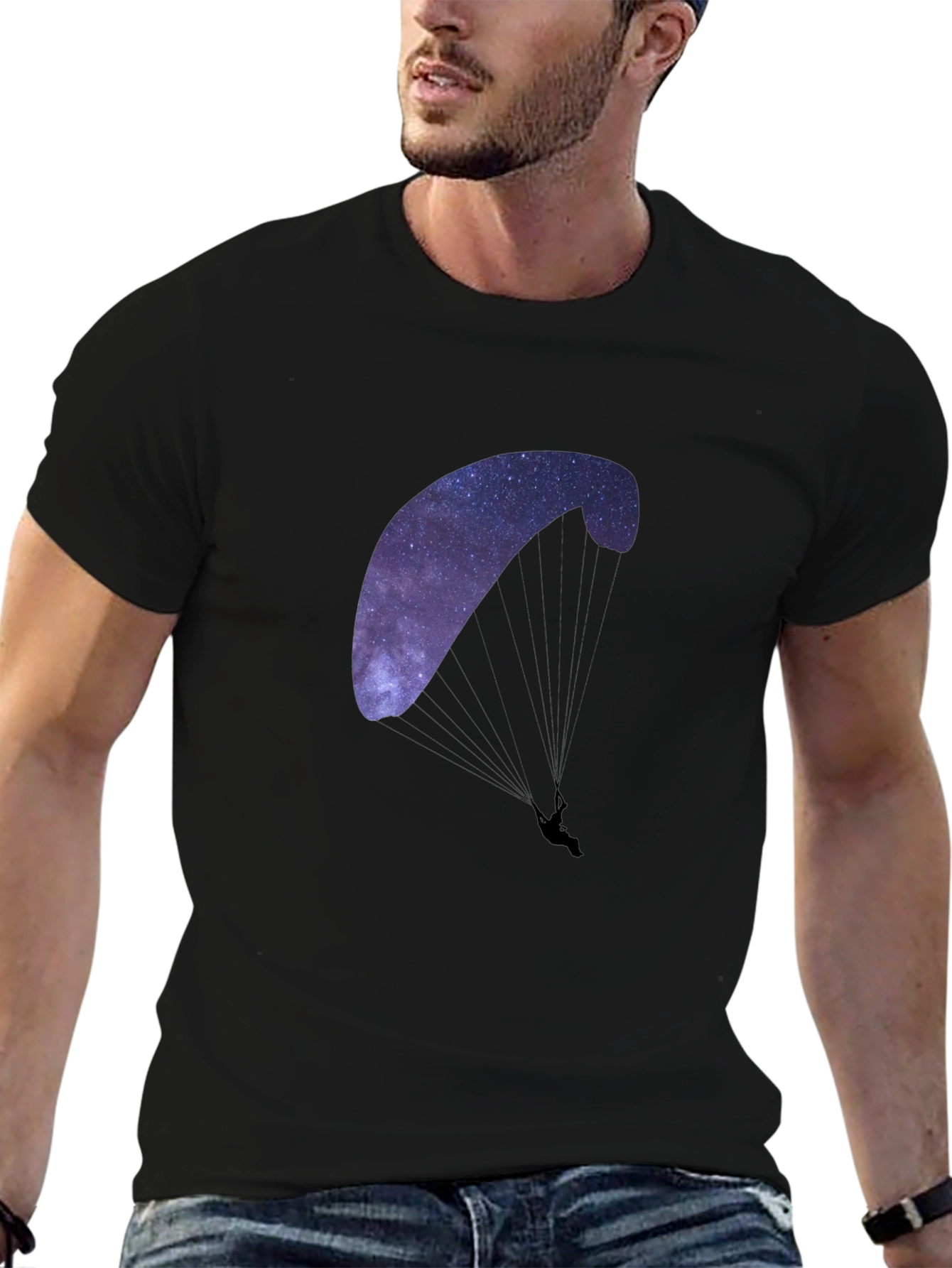 Black Galaxy Paragliding Graphic Tee - Black Cotton Blend view 6