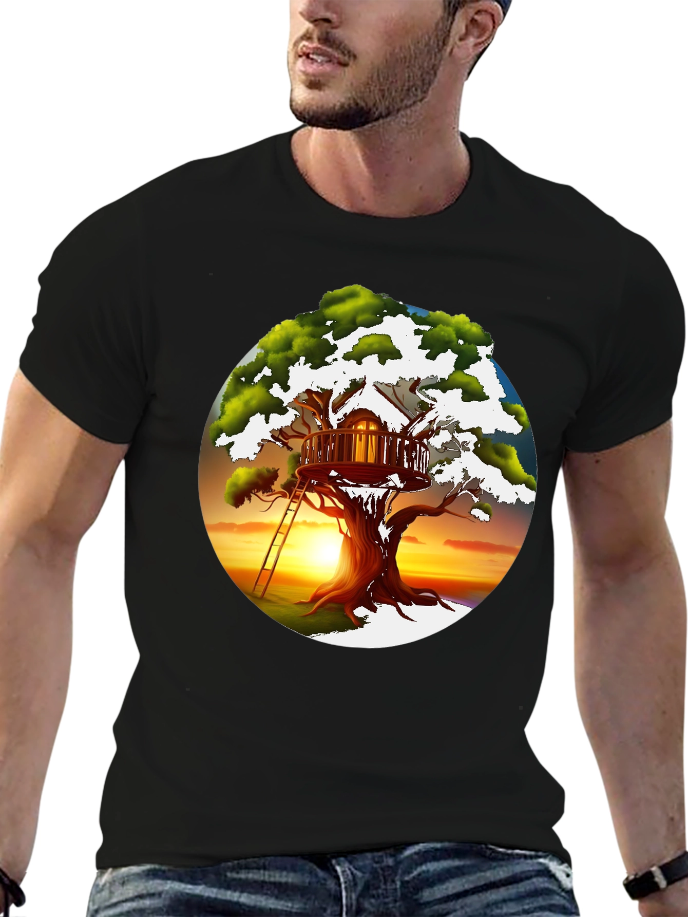 Black Treehouse Graphic T-Shirt - Unique Design view 6