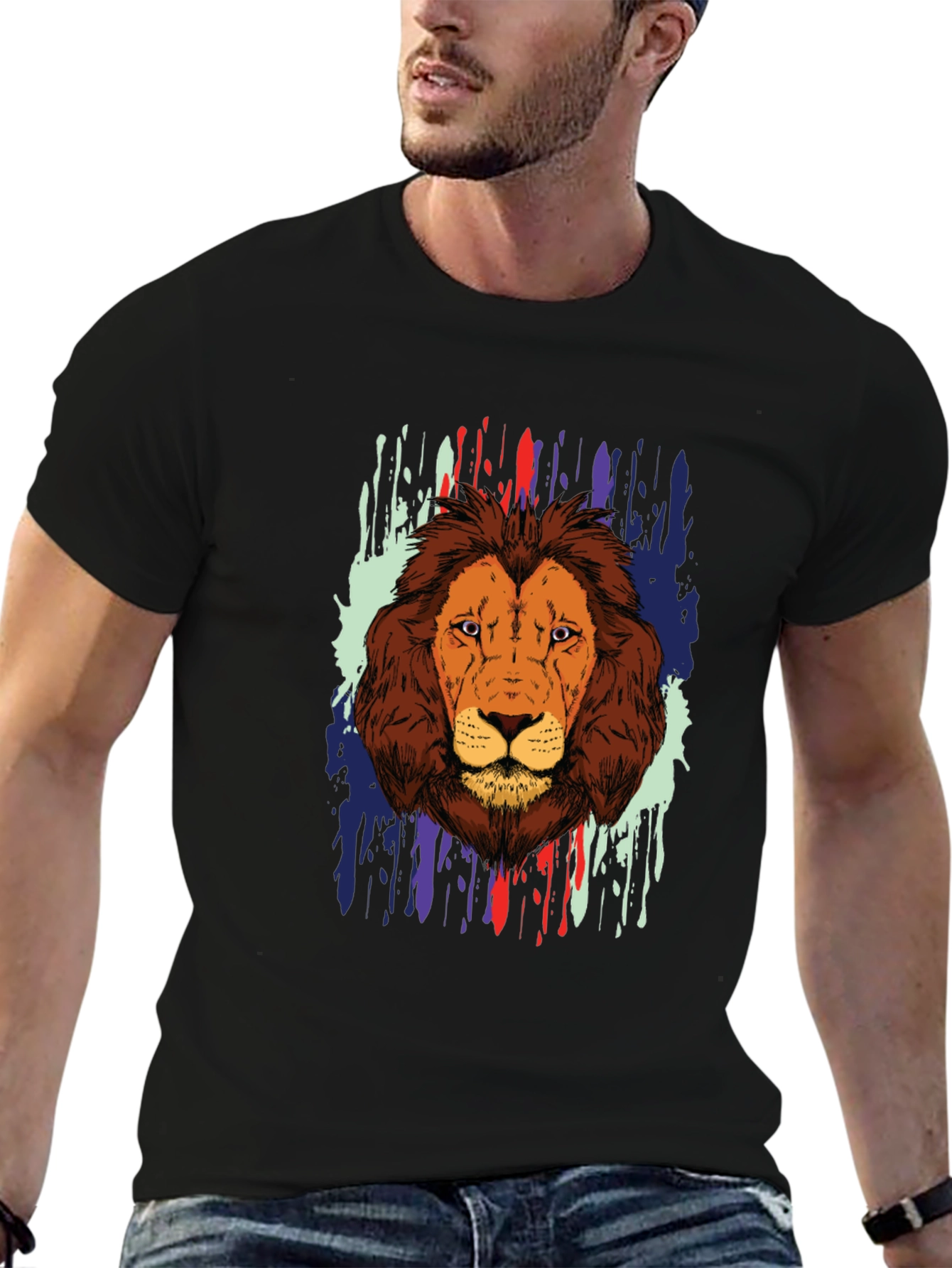 Black Lion Graphic Print Black T-Shirt view 6