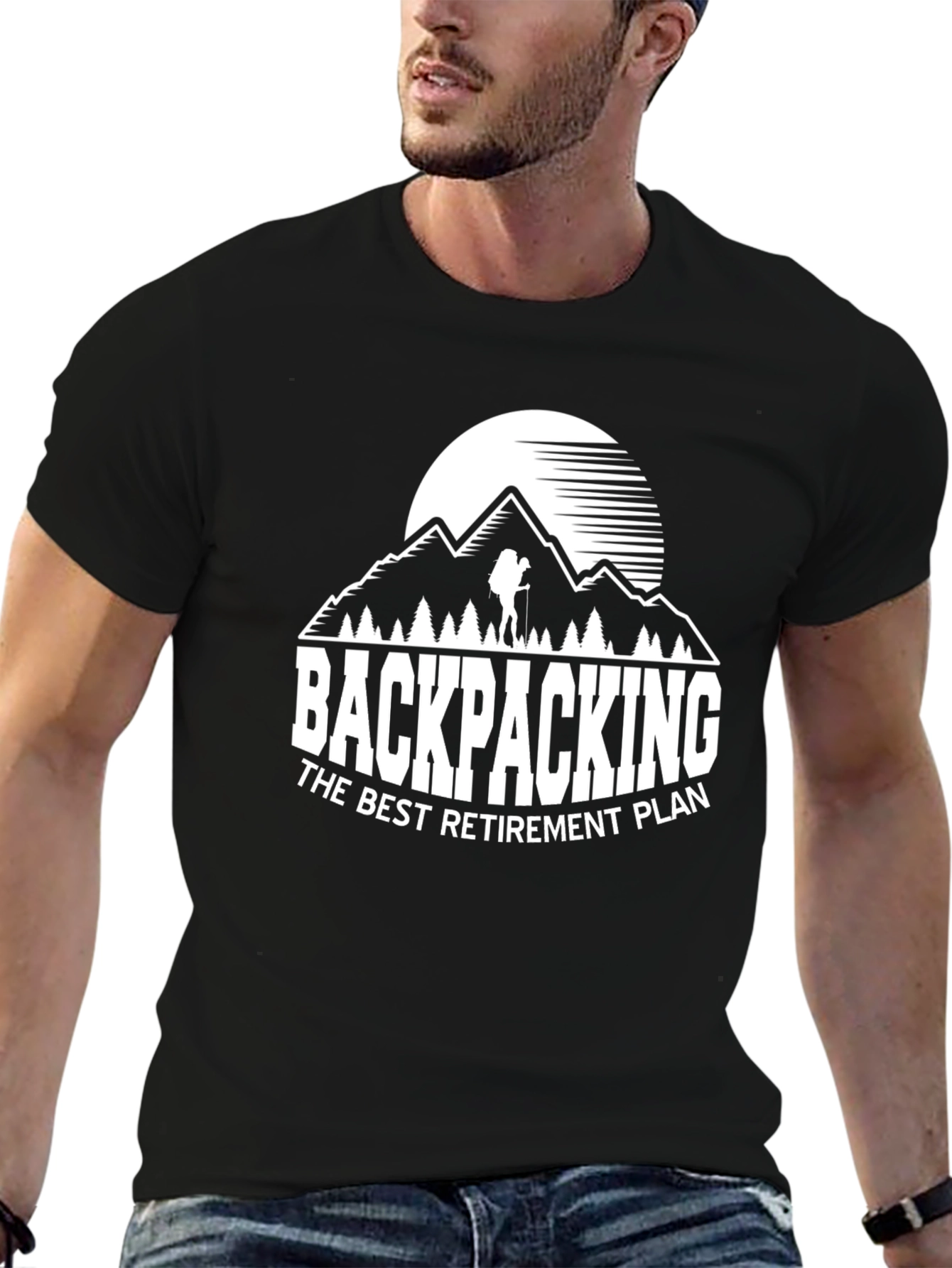 Black Backpacking Retirement T-Shirt - Black view 6