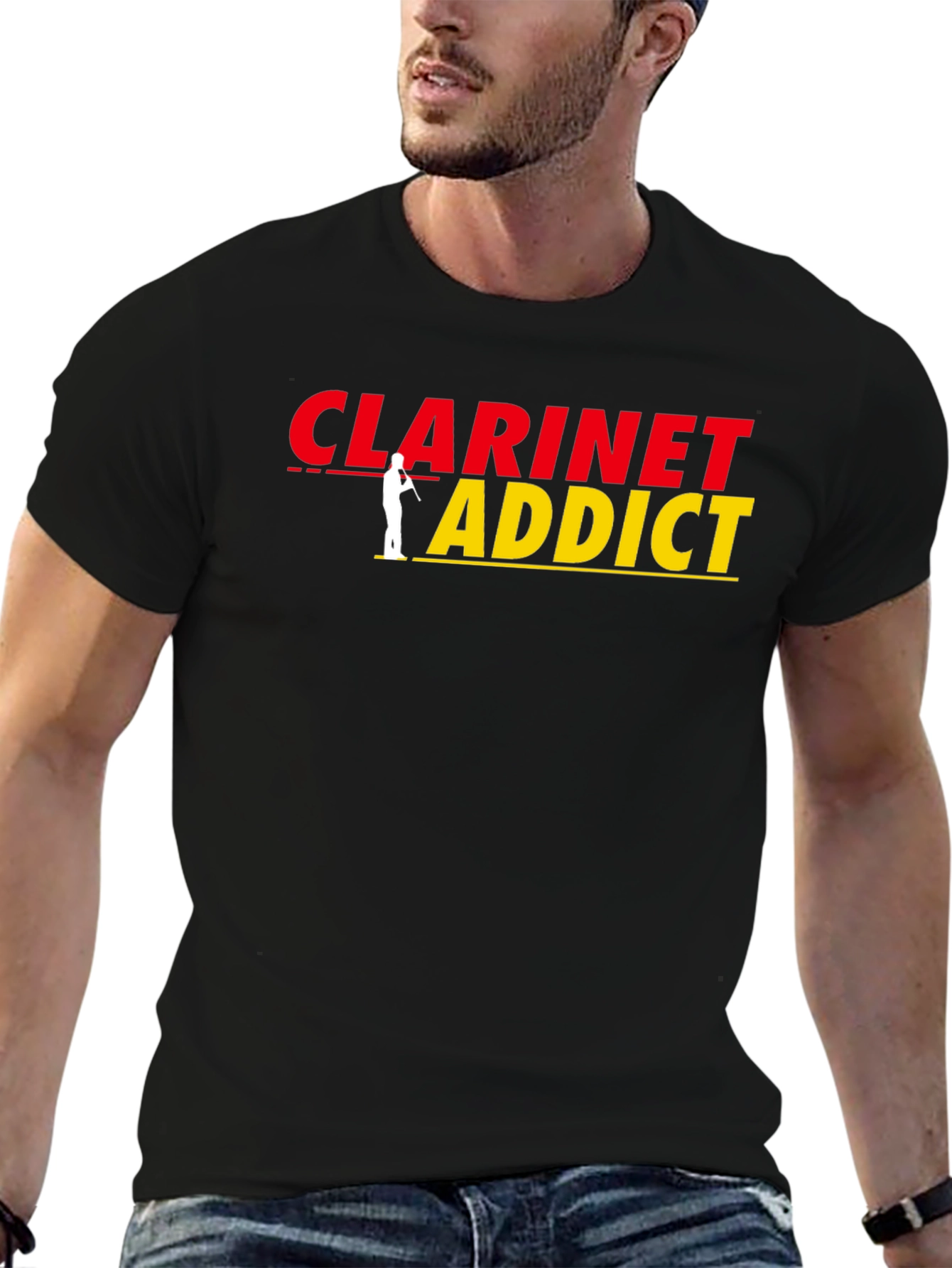 Black Clarinet Addict T-Shirt - Musical Instrument Player Tee view 6