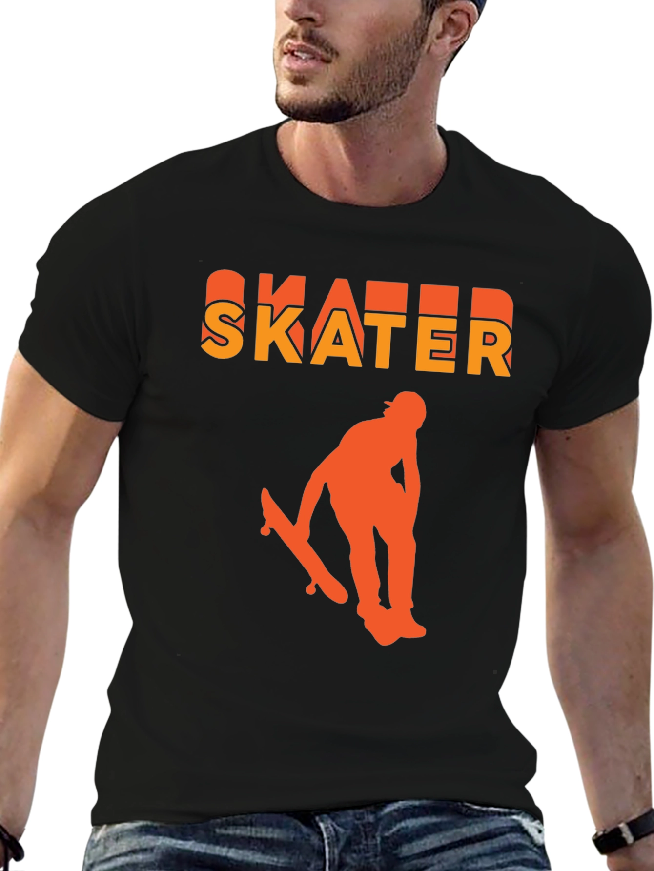 Black Skater Graphic T-Shirt - Black, Bold Design view 6