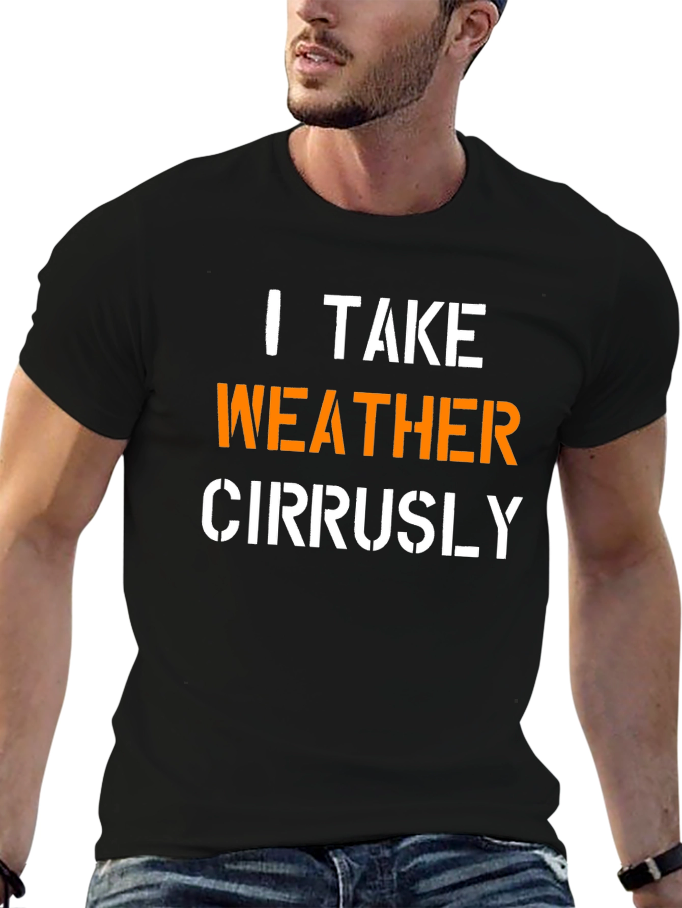 Black Weather Humor Tee - I Take Weather Cirrusly T-Shirt view 6