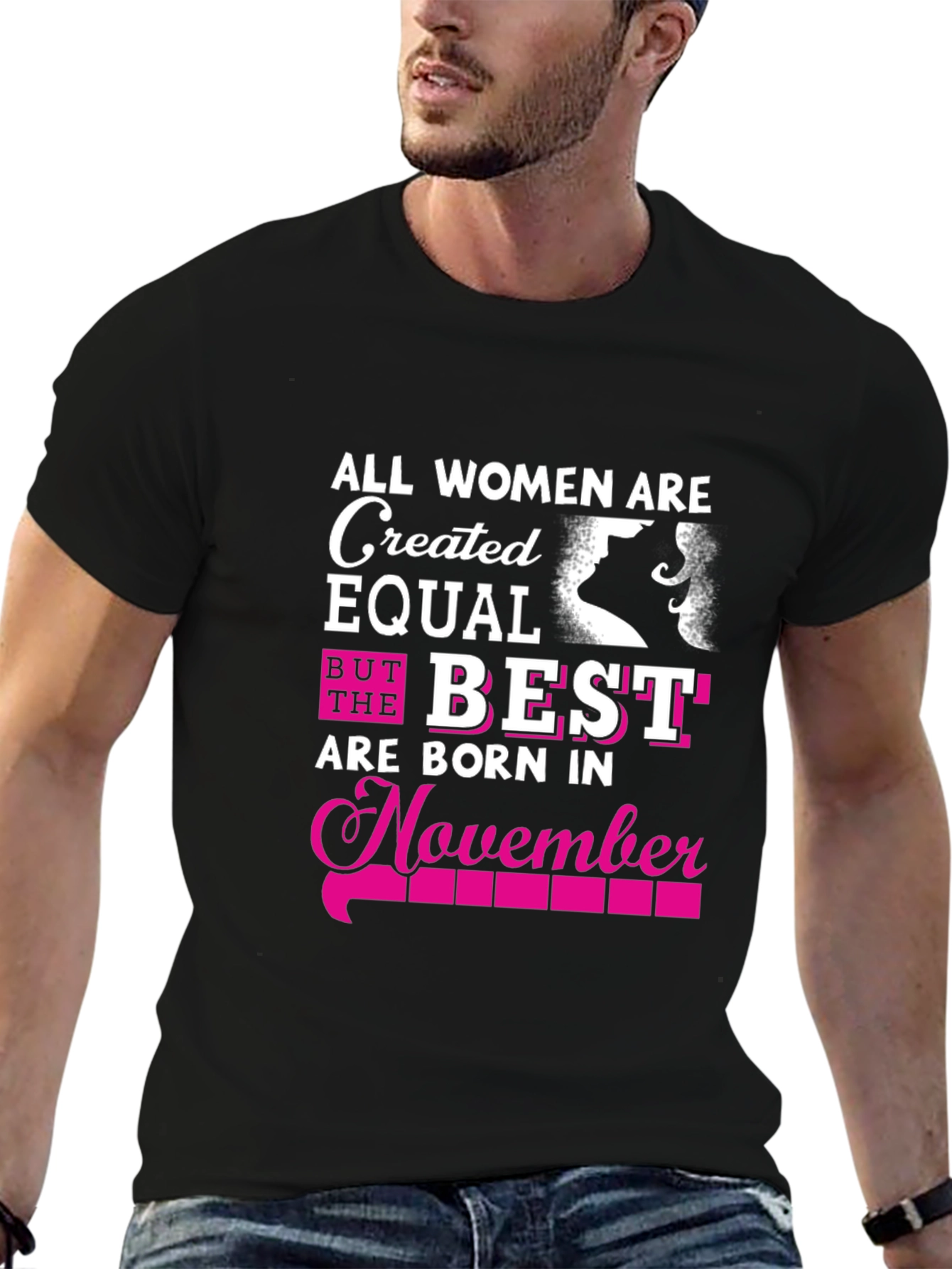 Black All Women Are Created Equal November Birthday T-Shirt view 6