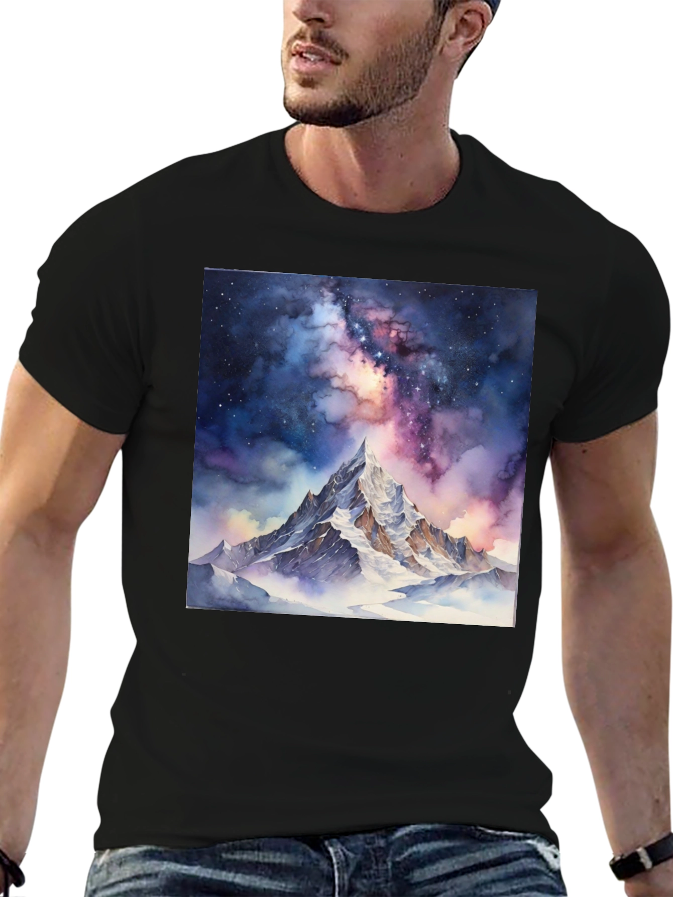 Black Galaxy Mountain Tee - Black Cotton T-Shirt view 6