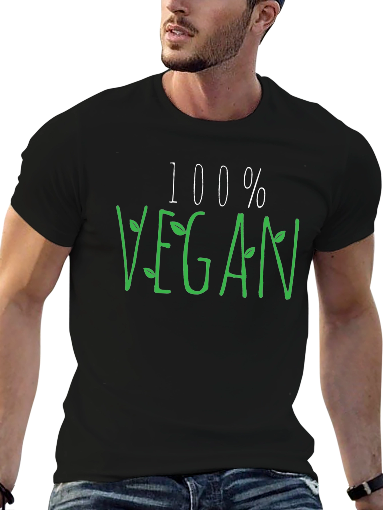 Black 100% Vegan Graphic Tee - Black Casual Shirt view 6